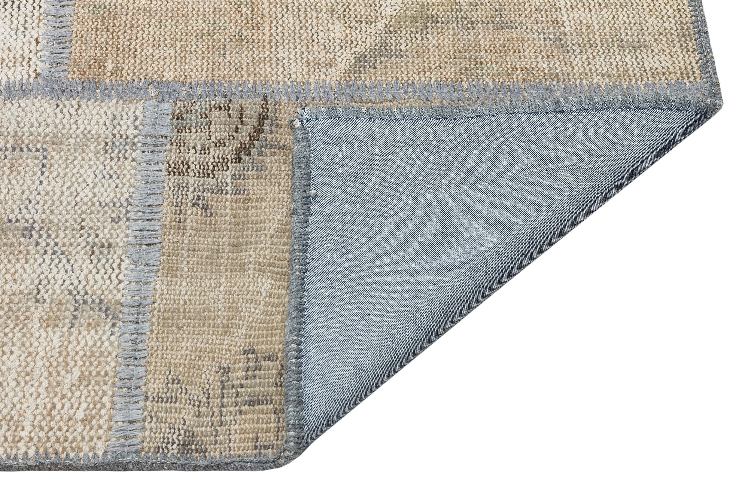 Iskece 35466 Beige Patchwork Wool Handmade Area Rug 5'3" x 7'7"