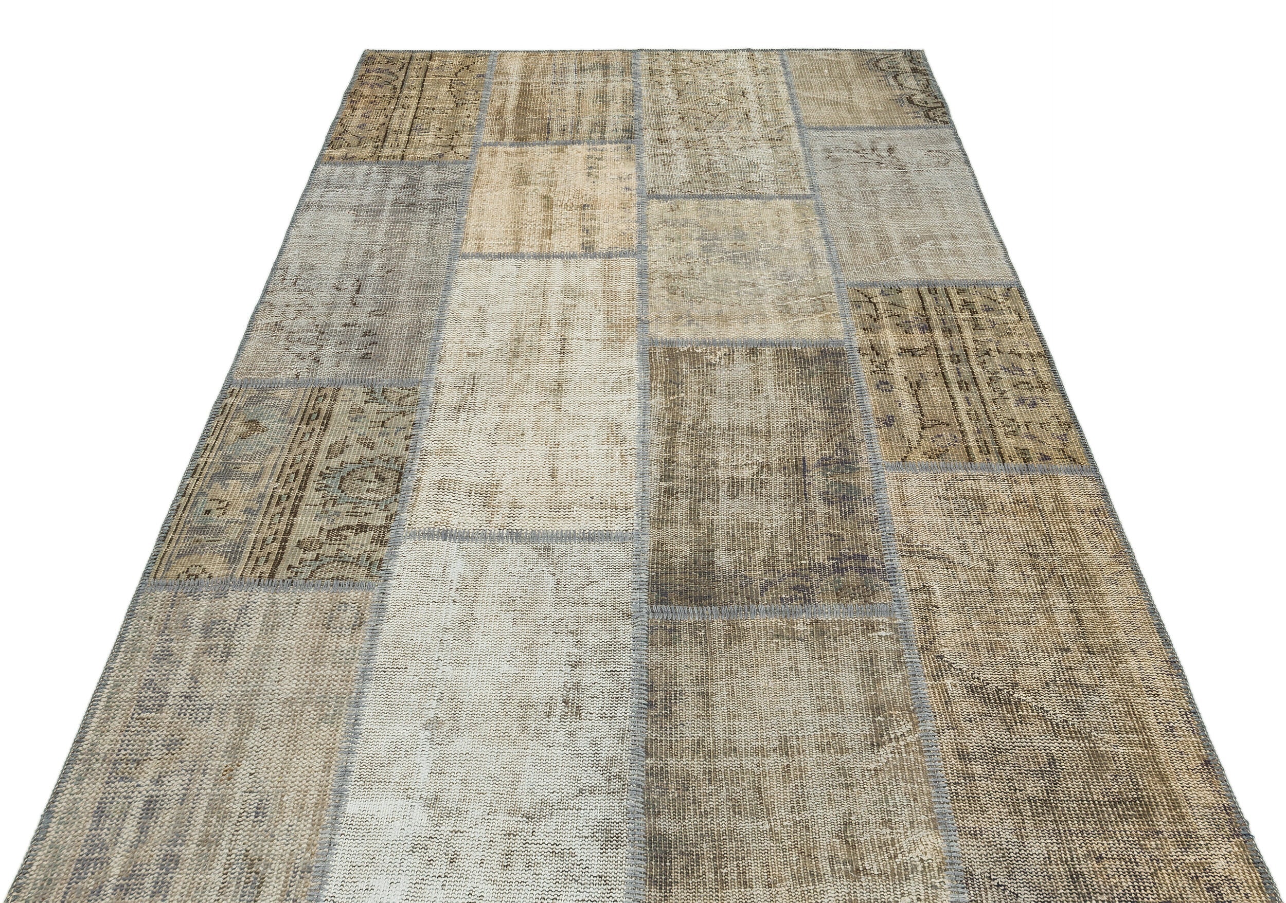 Iskece 35467 Beige Patchwork Wool Handmade Area Rug 5'3" x 7'7"