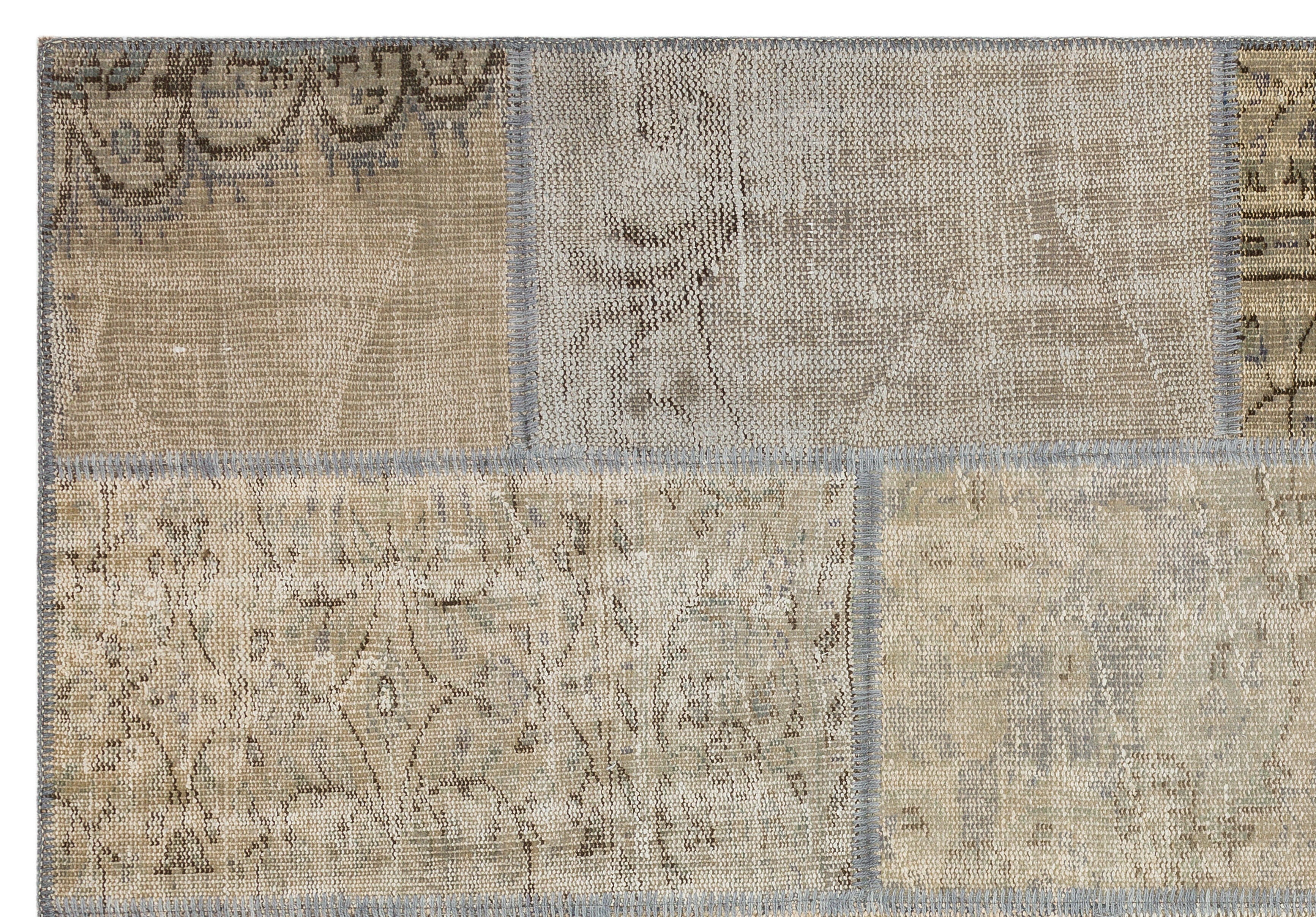 Iskece 35467 Beige Patchwork Wool Handmade Area Rug 5'3" x 7'7"