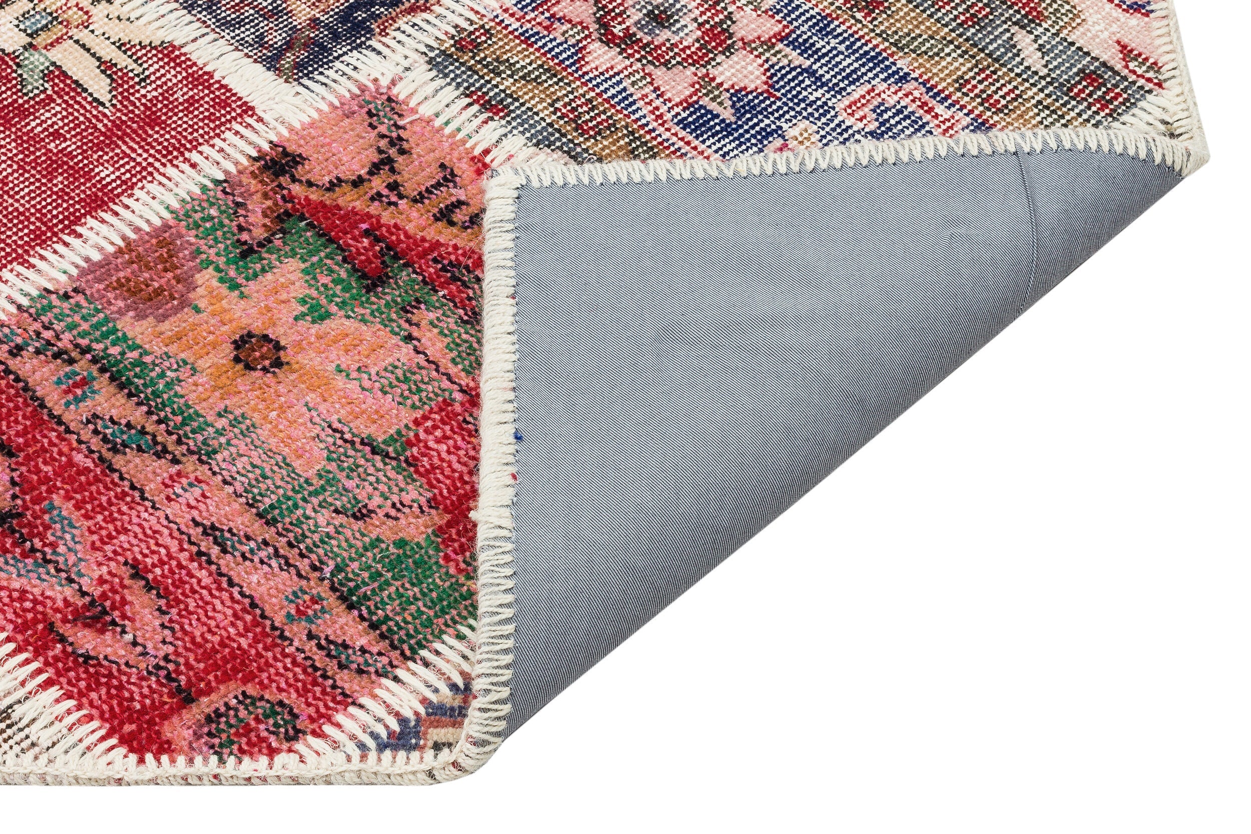 Iskece 35475 Burgundy Patchwork Wool Handmade Area Rug 5'4" x 7'7"