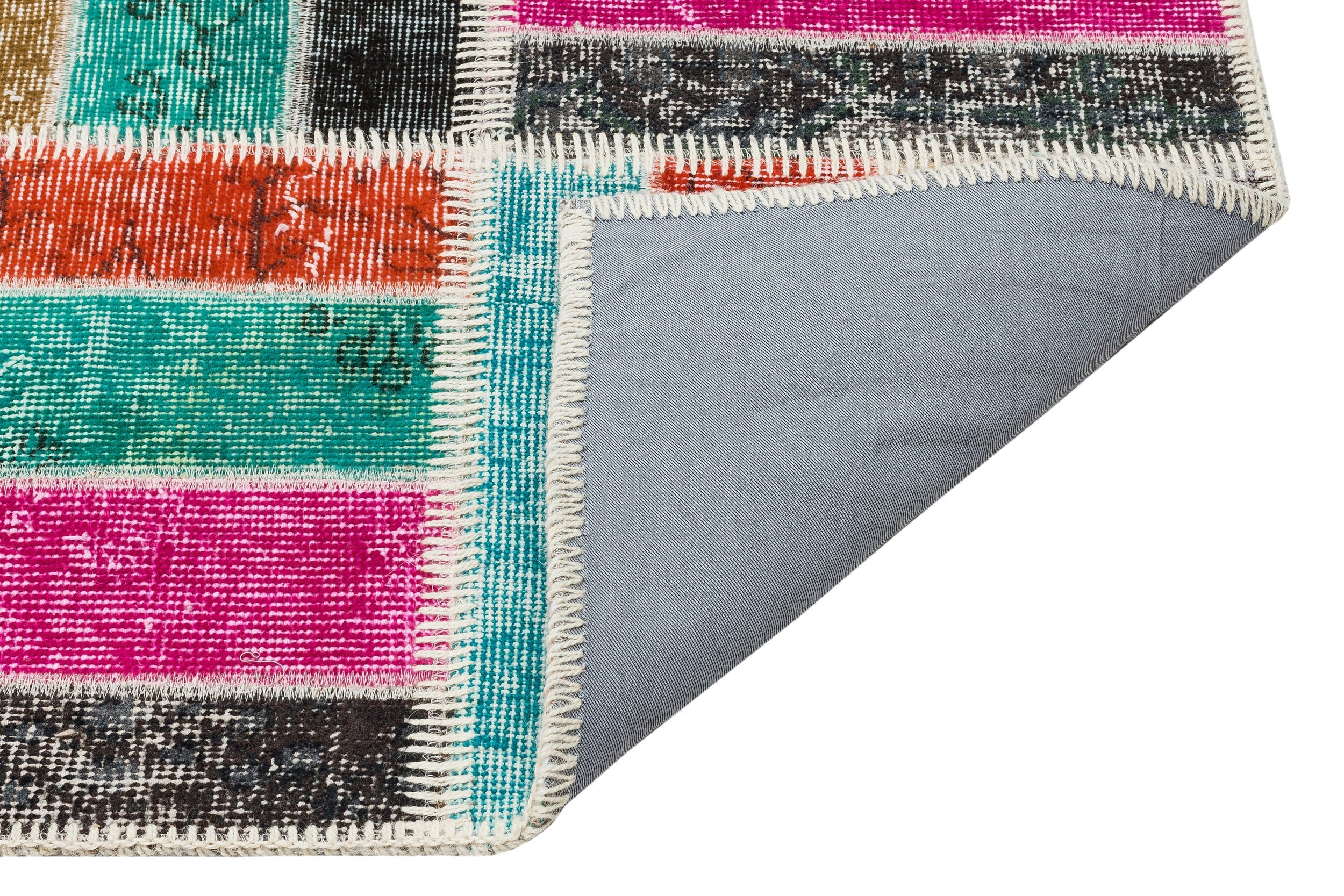 Iskece 35478 Beige Patchwork Wool Handmade Area Rug 5'4" x 8'0"