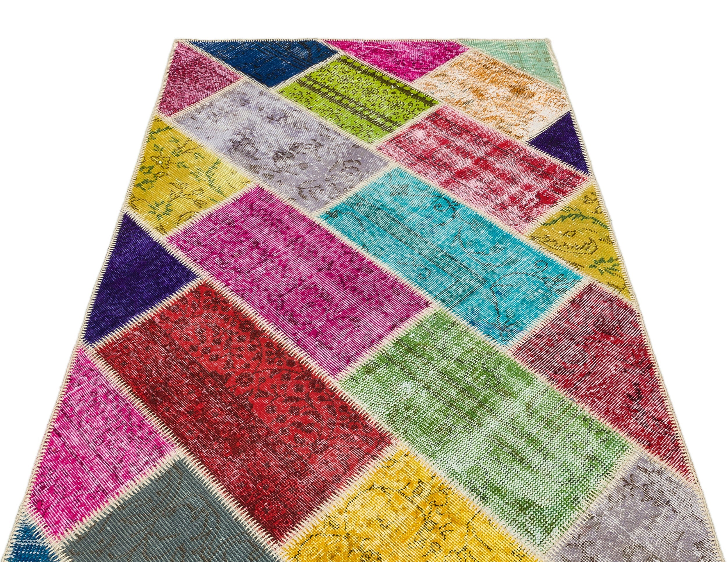 Iskece 35536 Beige Patchwork Wool Handmade Area Rug 4'0" x 6'0"
