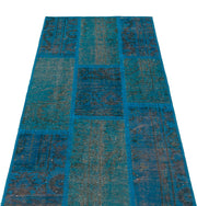 Iskece Blue Vintage Wool Handmade Area Rug 2'8" x 5'0"