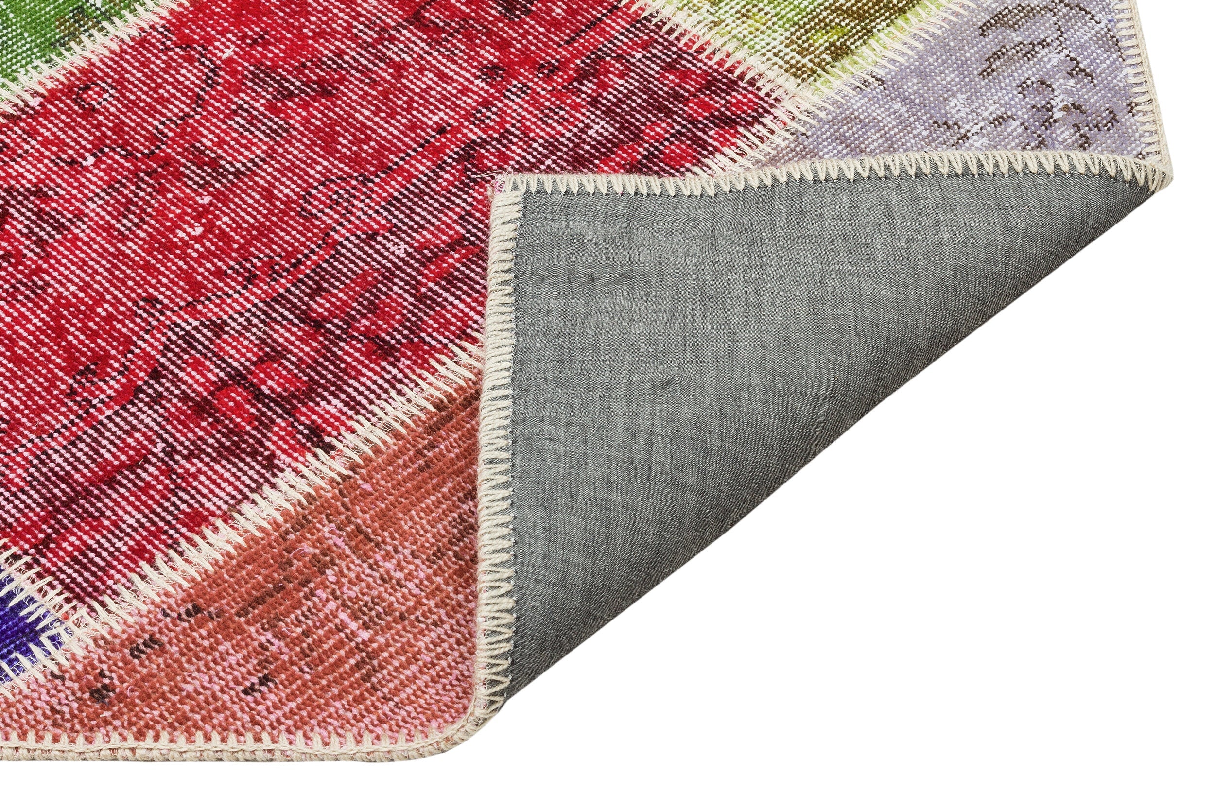 Iskece 35562 Beige Patchwork Wool Handmade Area Rug 4'1" x 5'11"
