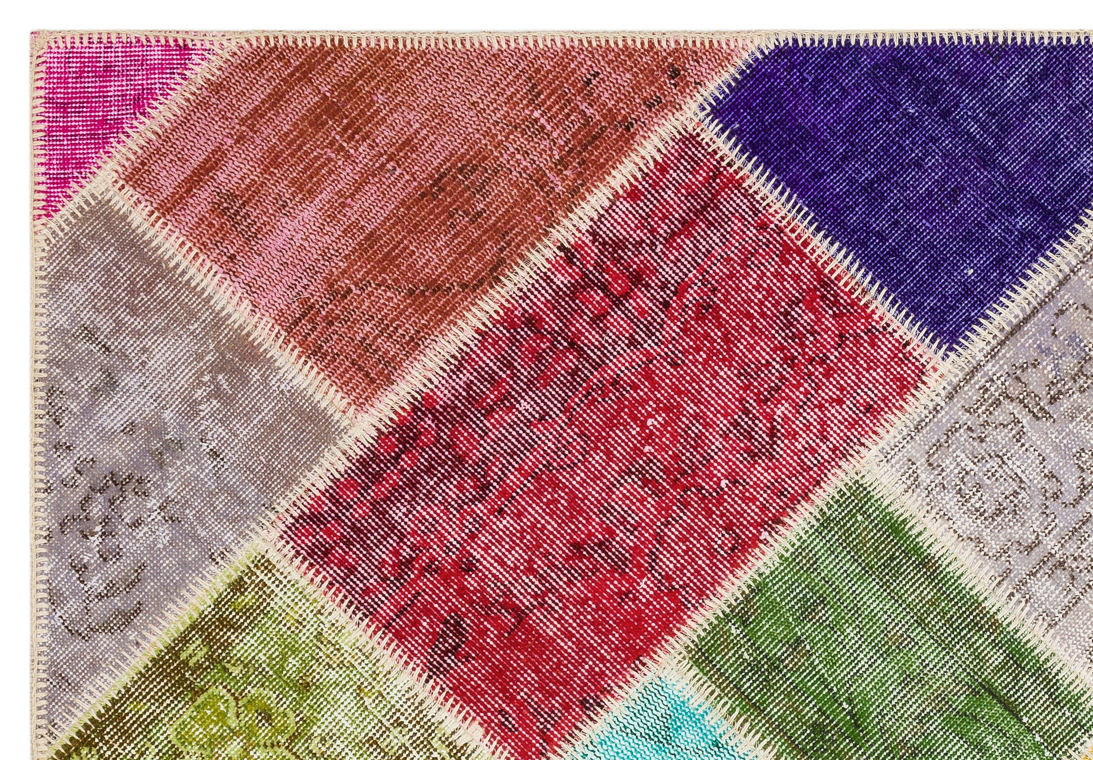 Iskece 35562 Beige Patchwork Wool Handmade Area Rug 4'1" x 5'11"