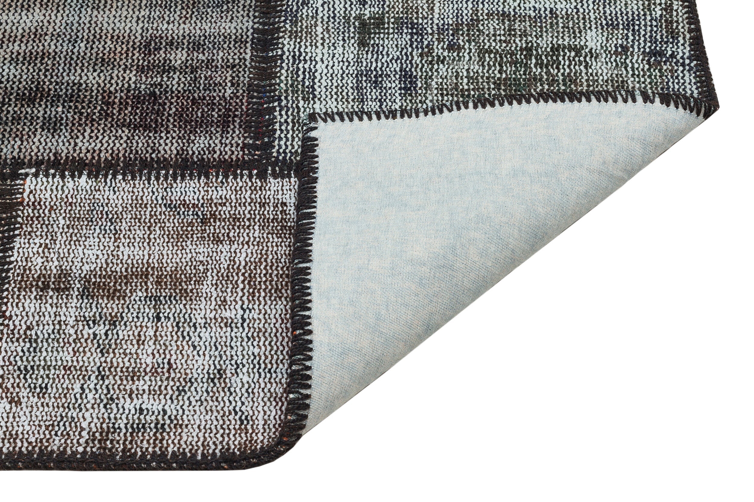 Iskece 35567 Grey Patchwork Wool Handmade Area Rug 3'11" x 5'10"