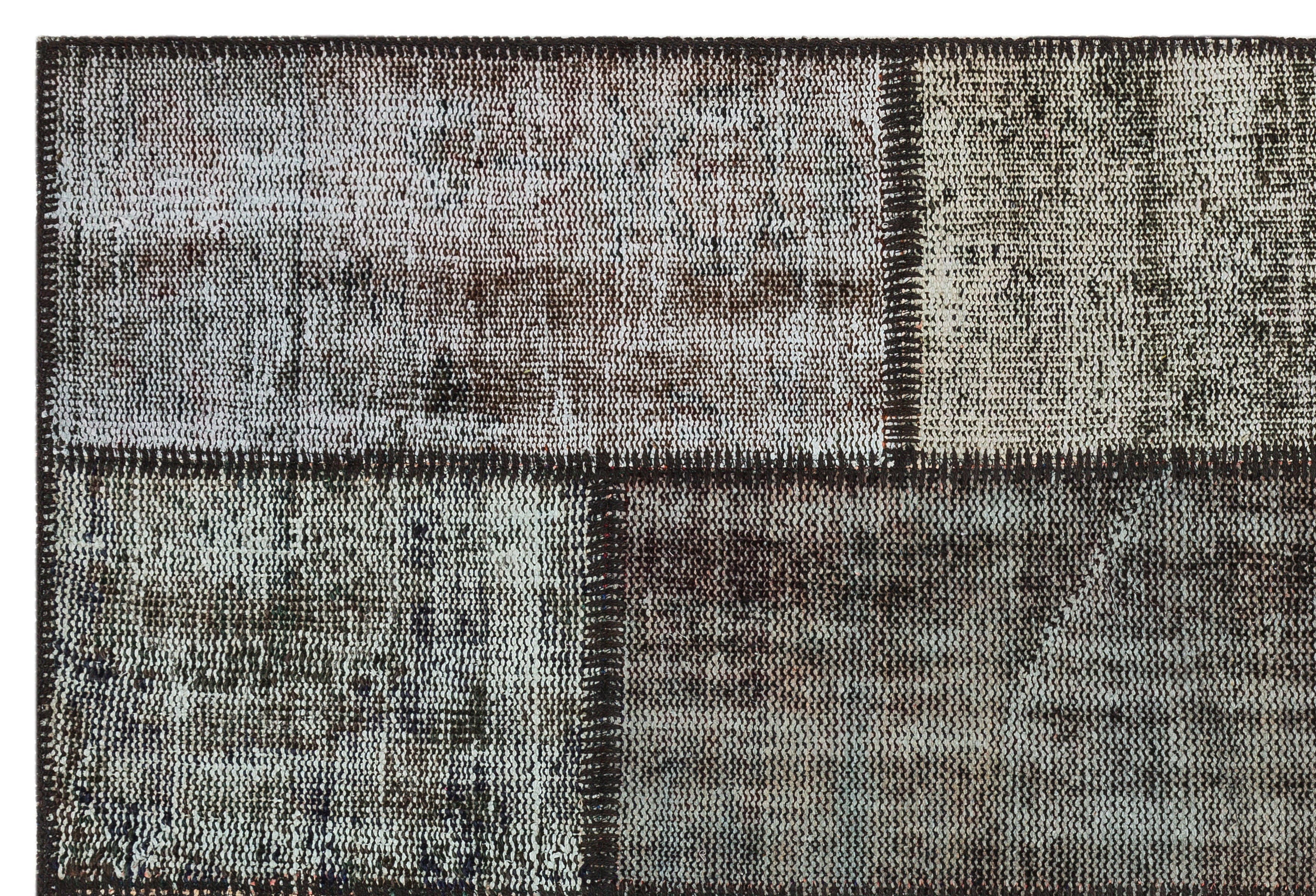 Iskece 35567 Grey Patchwork Wool Handmade Area Rug 3'11" x 5'10"