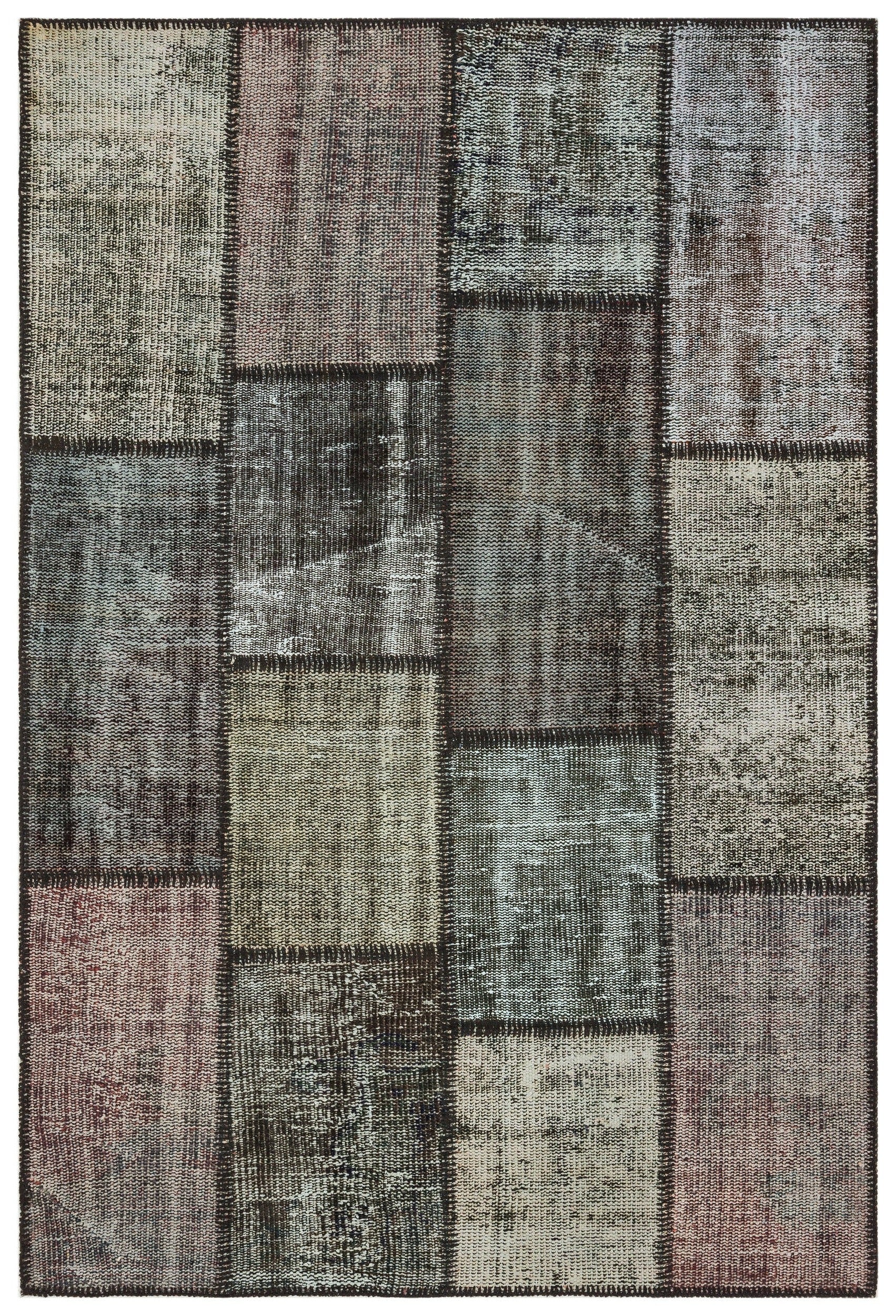Iskece 35567 Grey Patchwork Wool Handmade Area Rug 3'11" x 5'10"
