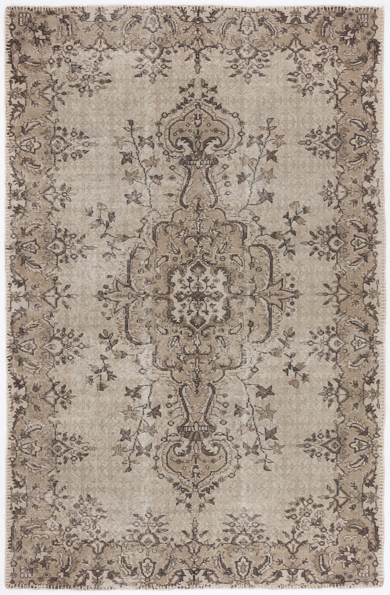 Atina Beige Vintage Wool Handmade Area Rug 5'9" x 8'10"