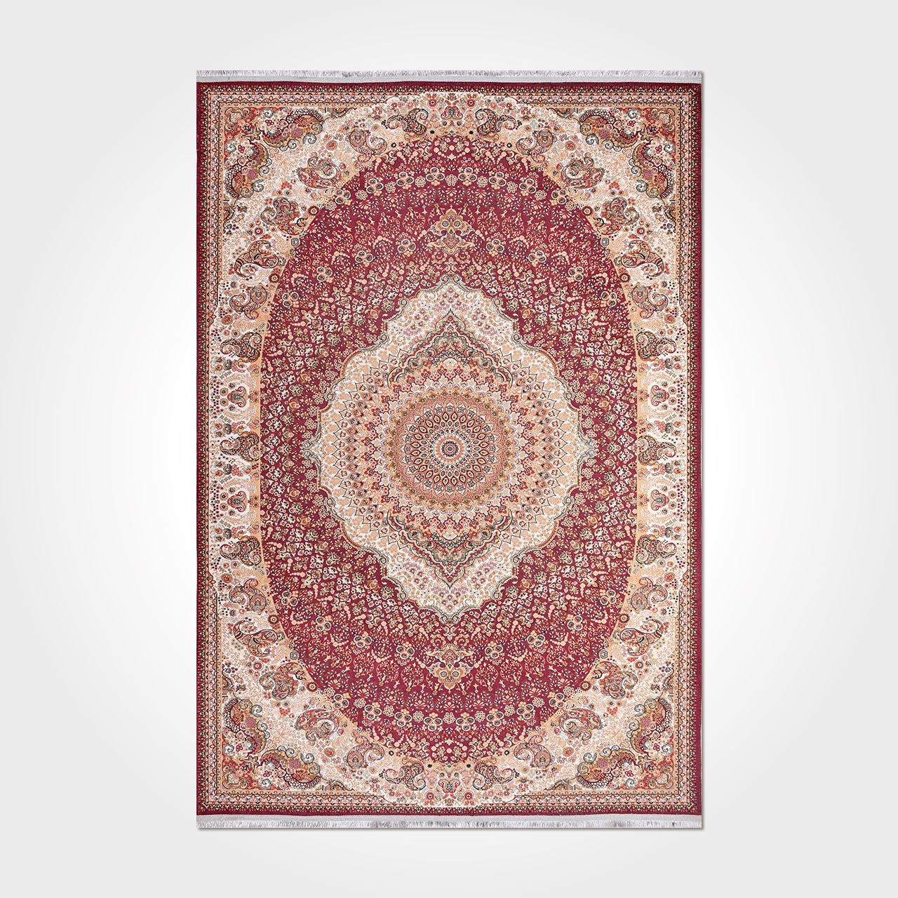 Chenille Kilim Rug – Washable Non Slip Flatweave Area Rug with Cream Frame