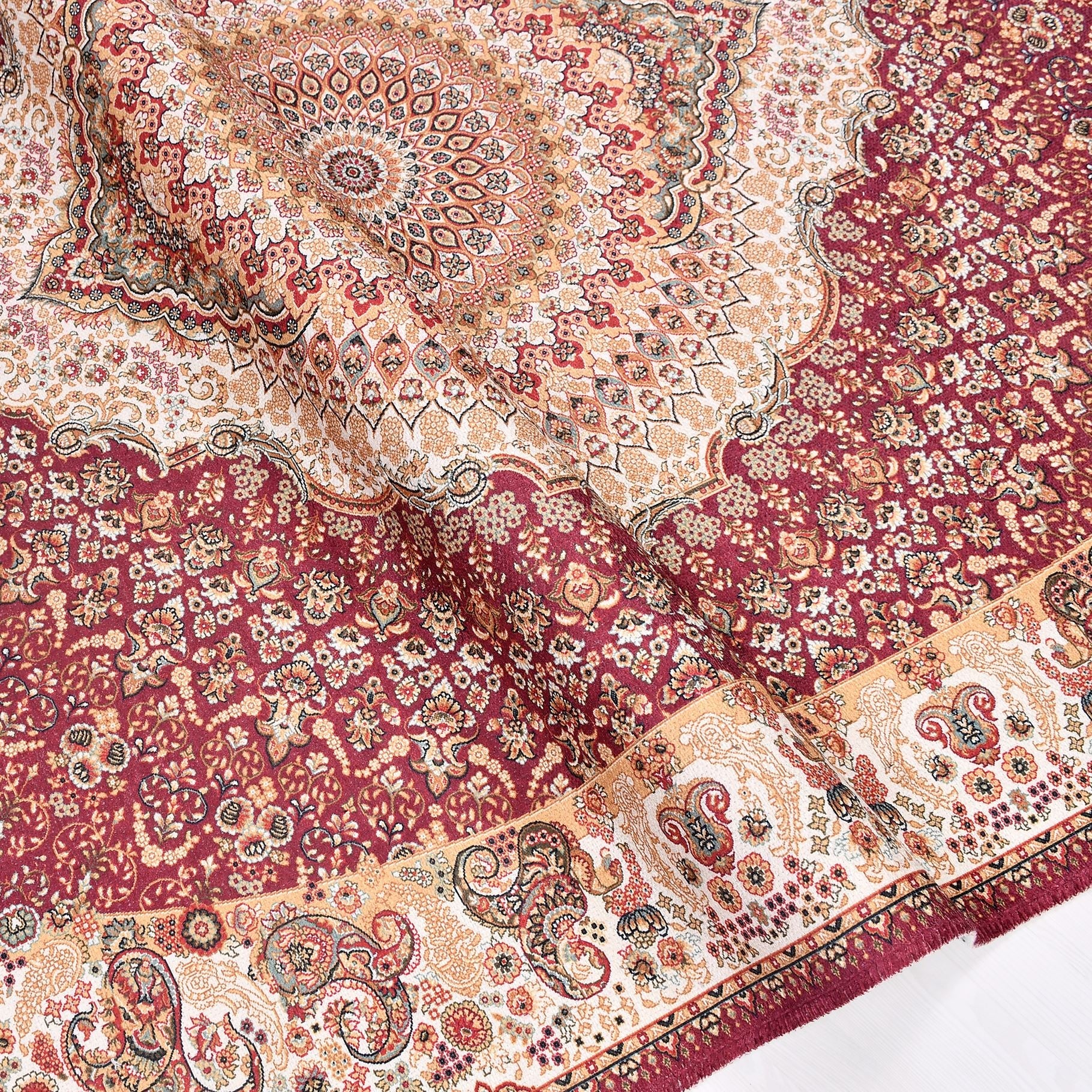 Chenille Kilim Rug – Washable Non Slip Flatweave Area Rug with Cream Frame
