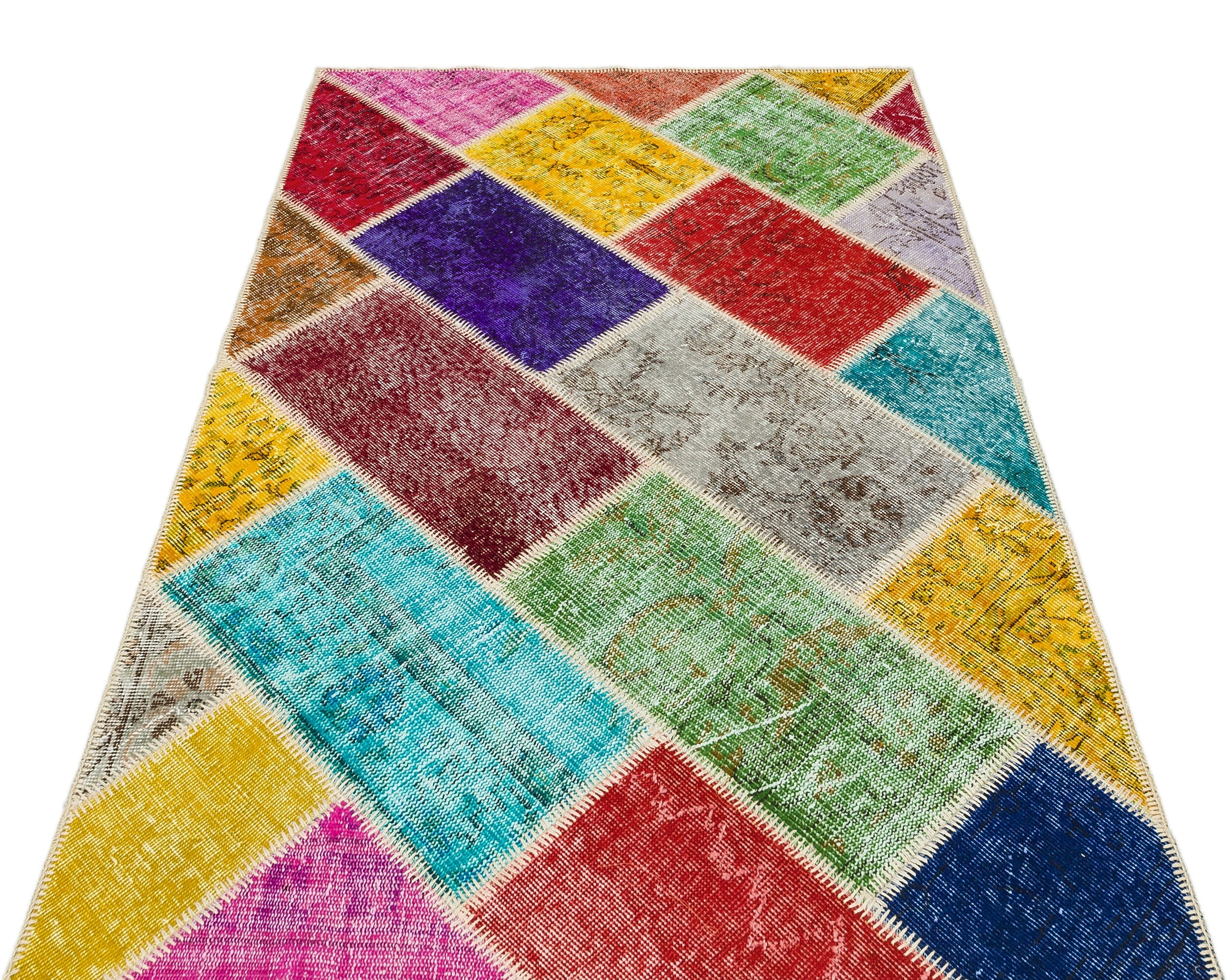 Iskece 35804 Beige Patchwork Wool Handmade Area Rug 4'0" x 6'0"