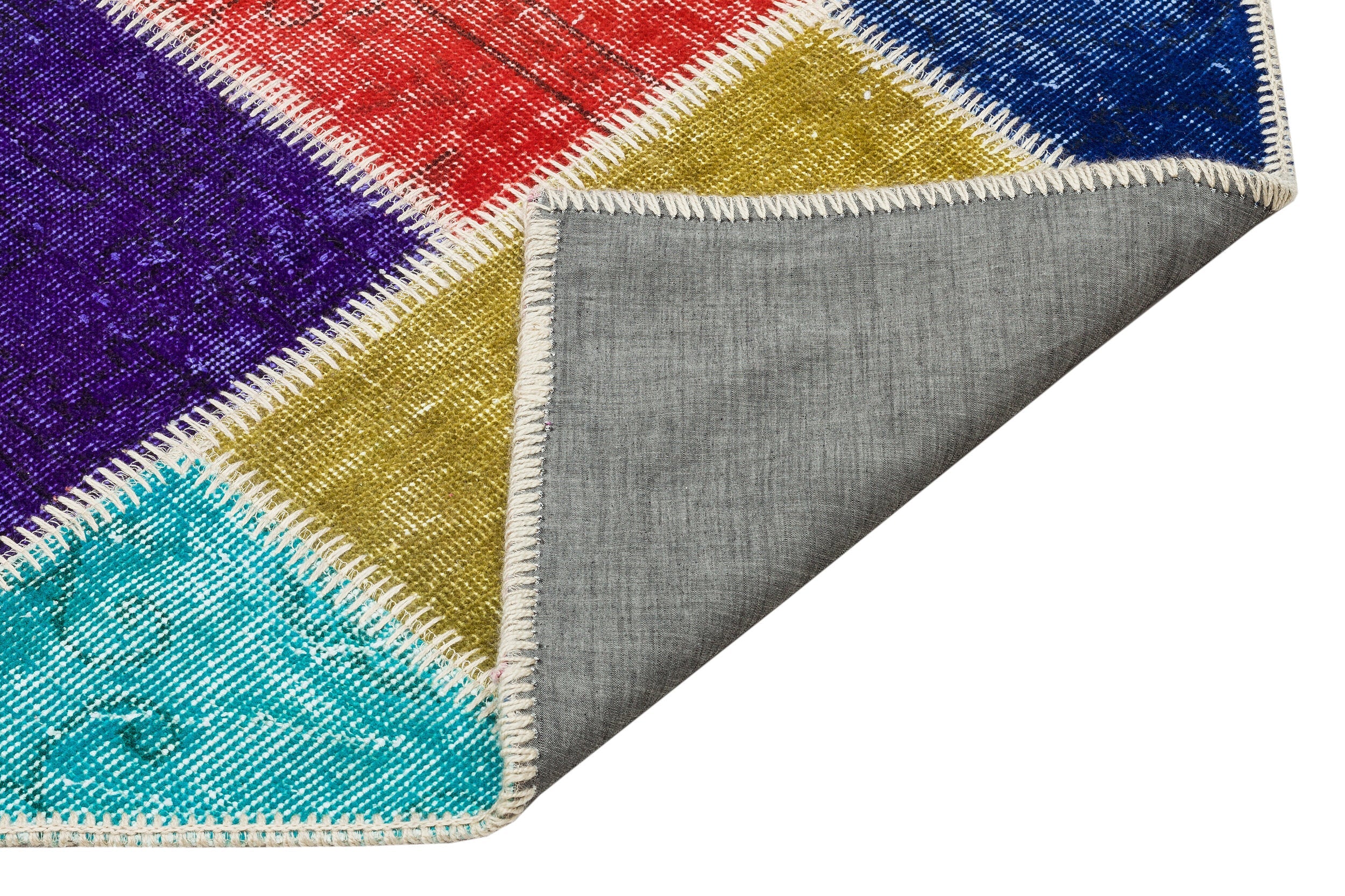 Iskece 35806 Beige Patchwork Wool Handmade Area Rug 4'0" x 5'11"