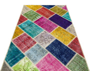 Iskece 35806 Beige Patchwork Wool Handmade Area Rug 4'0" x 5'11"