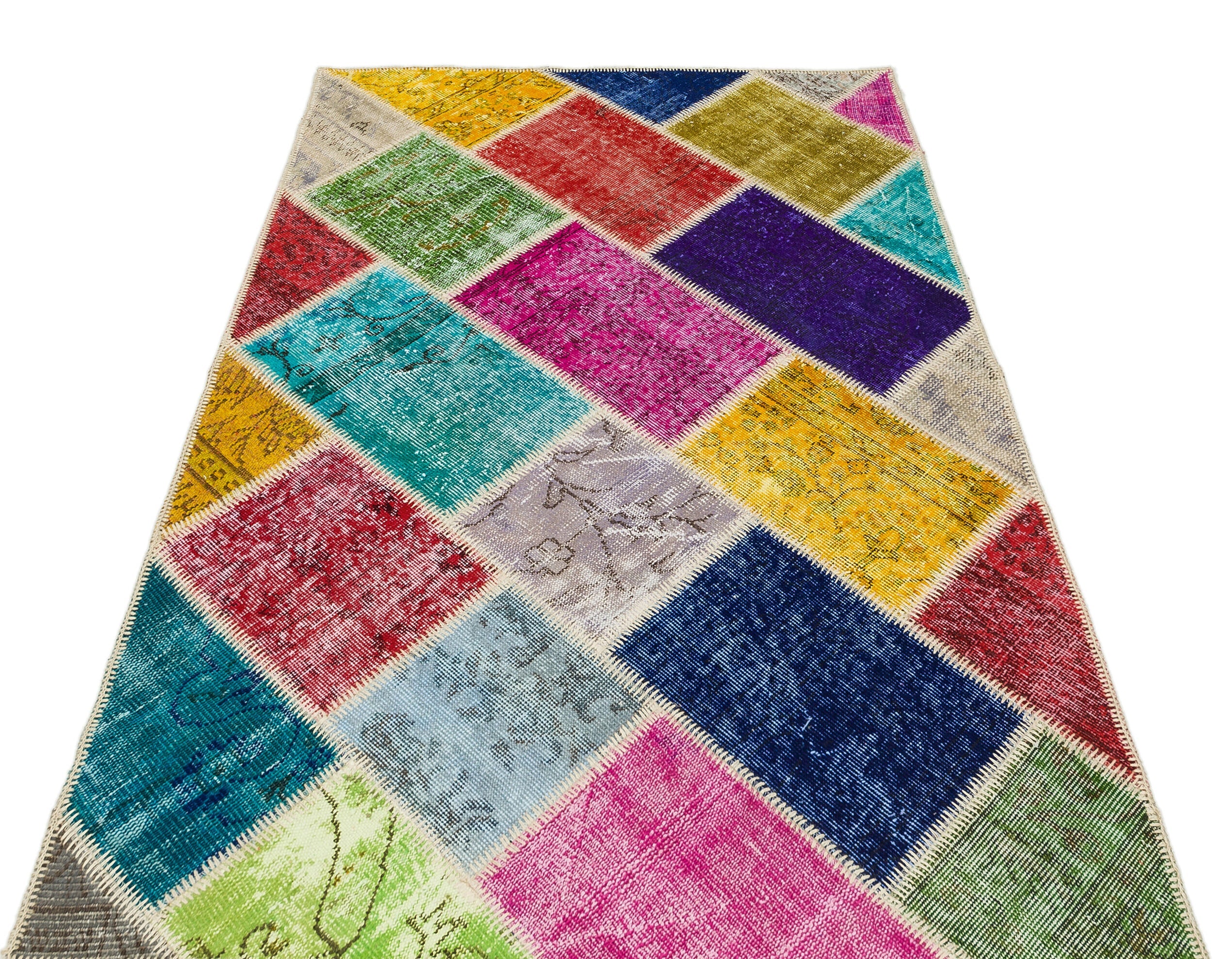 Iskece 35806 Beige Patchwork Wool Handmade Area Rug 4'0" x 5'11"