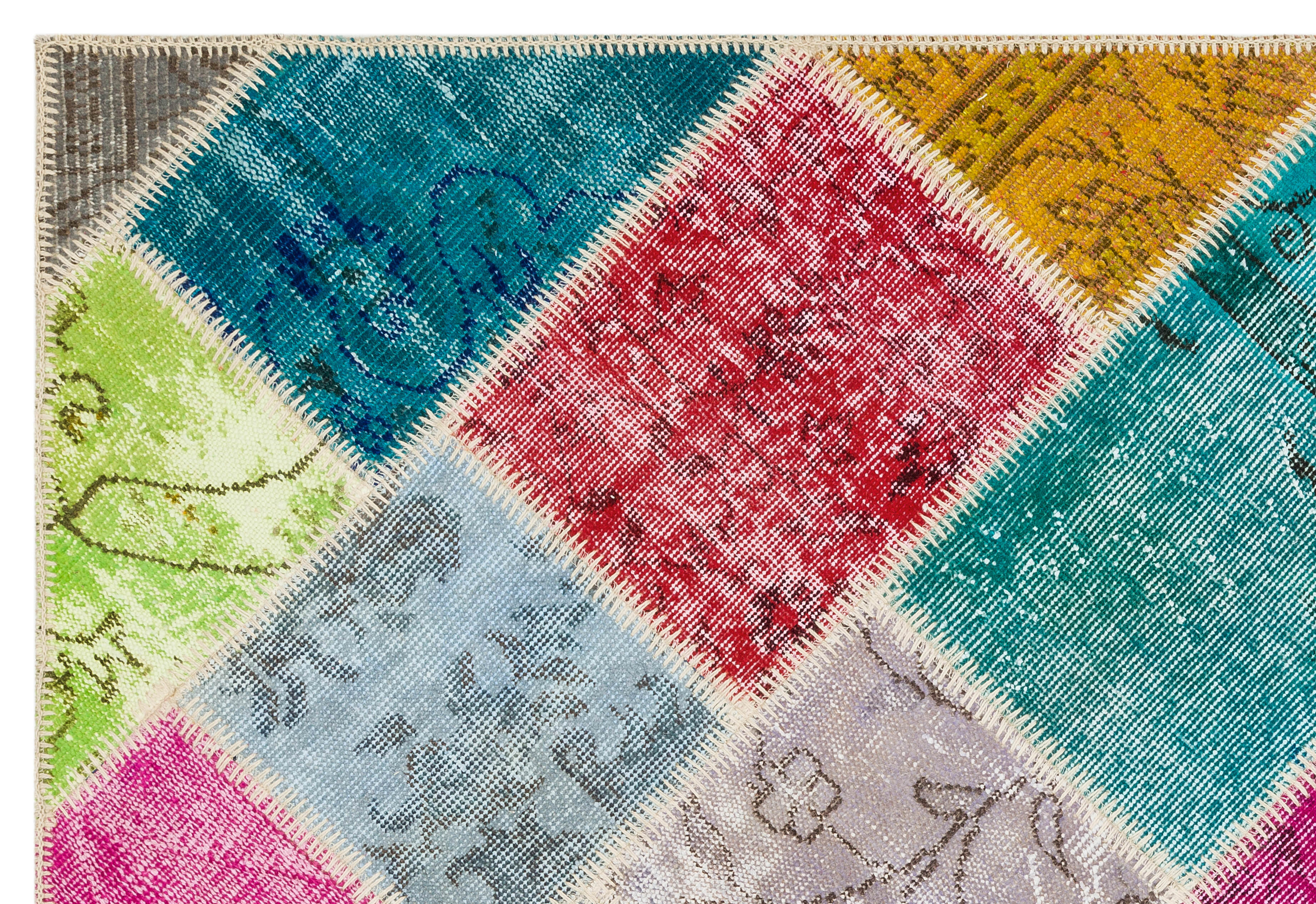 Iskece 35806 Beige Patchwork Wool Handmade Area Rug 4'0" x 5'11"