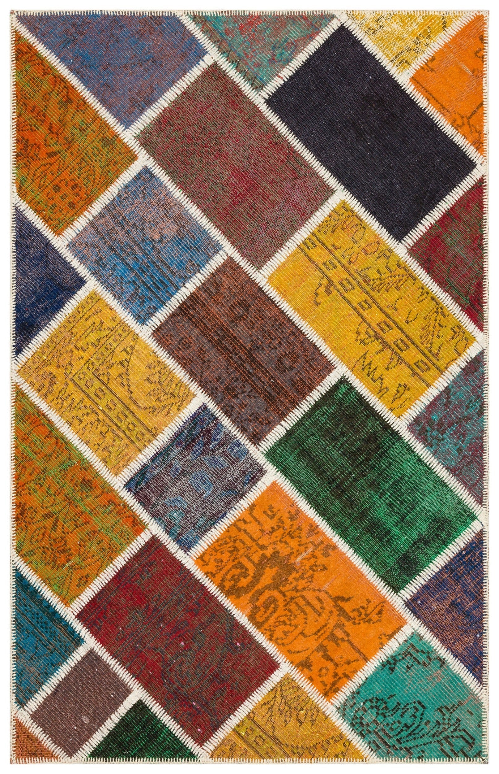Iskece 35807 Beige Patchwork Wool Handmade Area Rug 4'0" x 6'1"