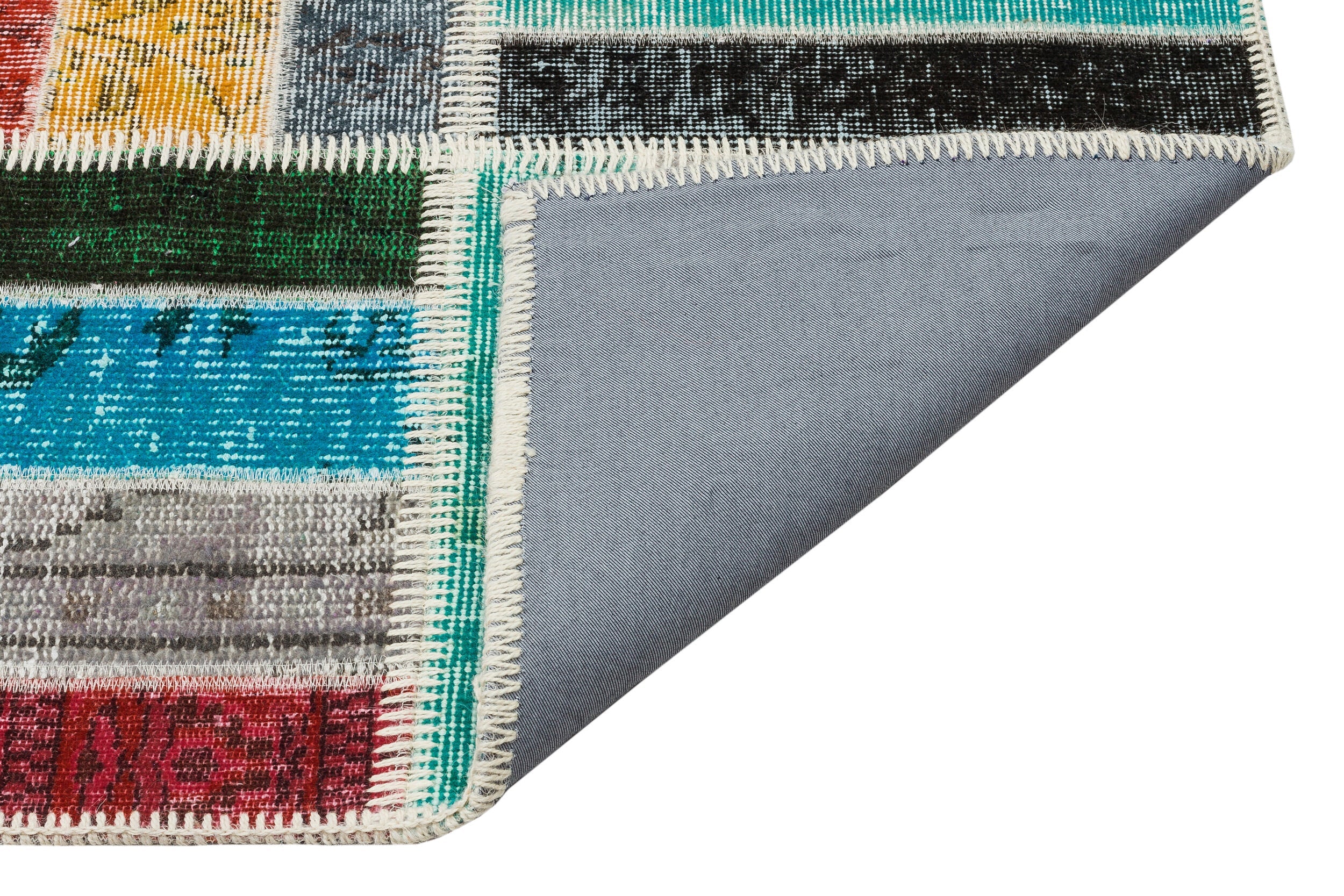 Iskece 35811 Beige Patchwork Wool Handmade Area Rug 5'4" x 8'0"