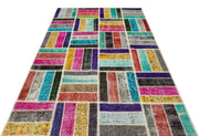 Iskece 35811 Beige Patchwork Wool Handmade Area Rug 5'4" x 8'0"