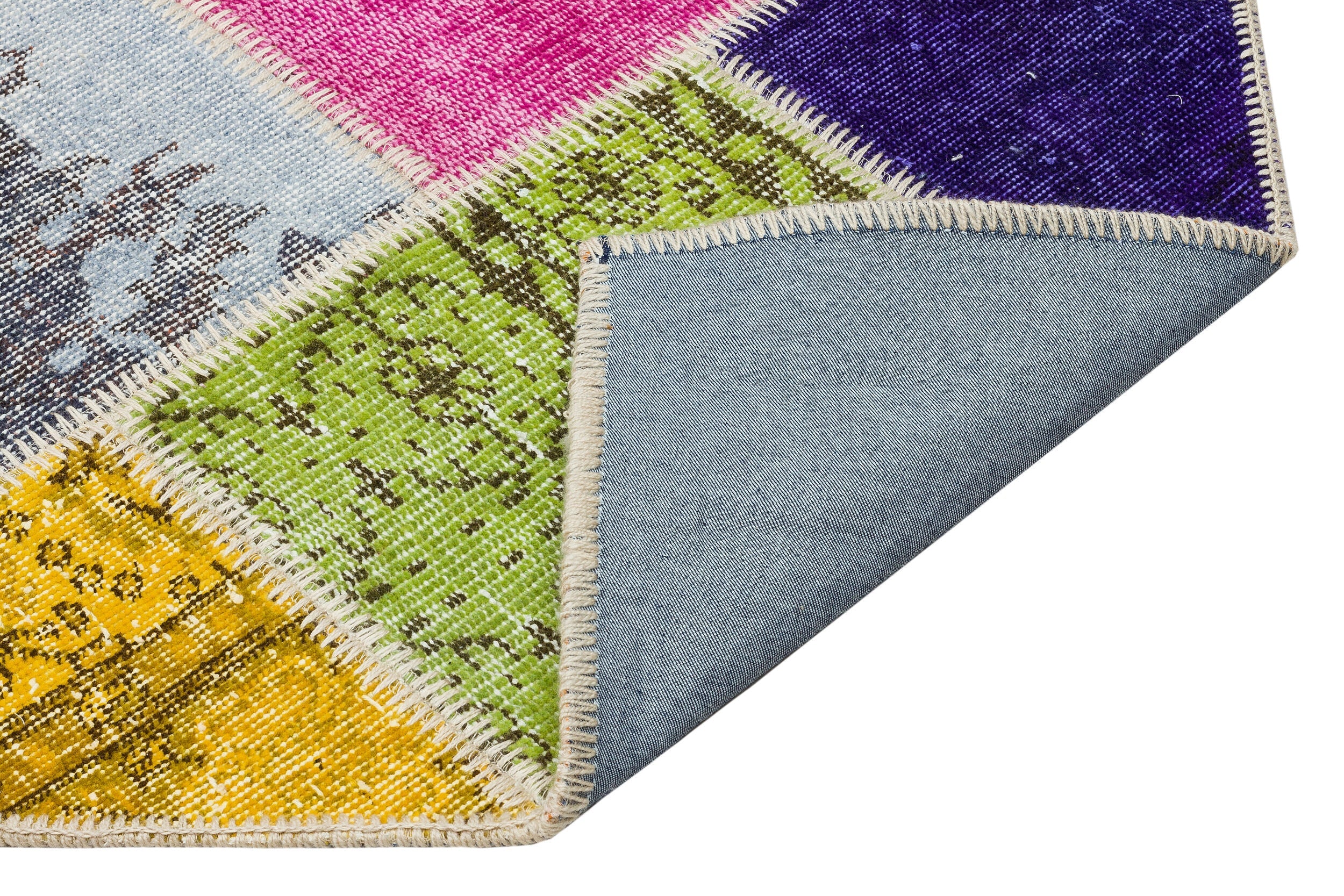 Iskece 35812 Beige Patchwork Wool Handmade Area Rug 5'3" x 7'8"