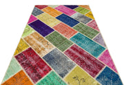Iskece 35812 Beige Patchwork Wool Handmade Area Rug 5'3" x 7'8"