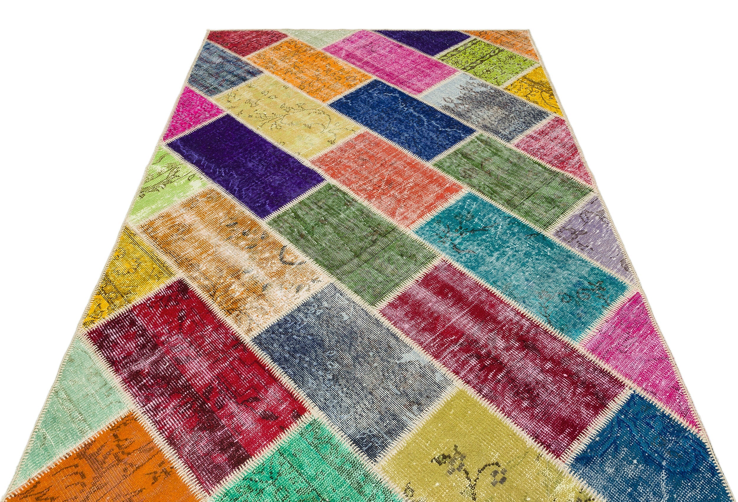 Iskece 35812 Beige Patchwork Wool Handmade Area Rug 5'3" x 7'8"