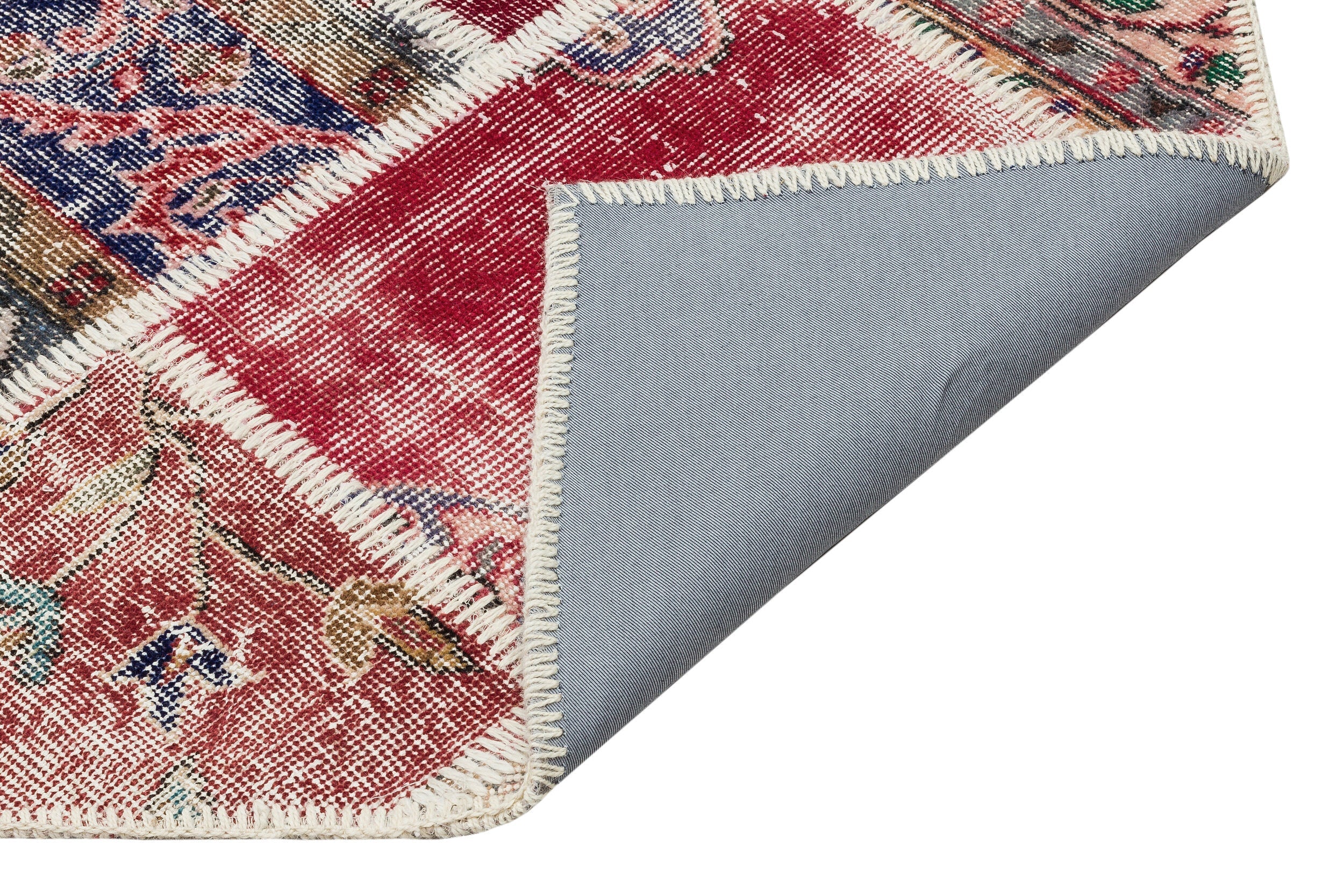 Iskece Red Patchwork Wool Handmade Area Rug 5'4" x 7'8"