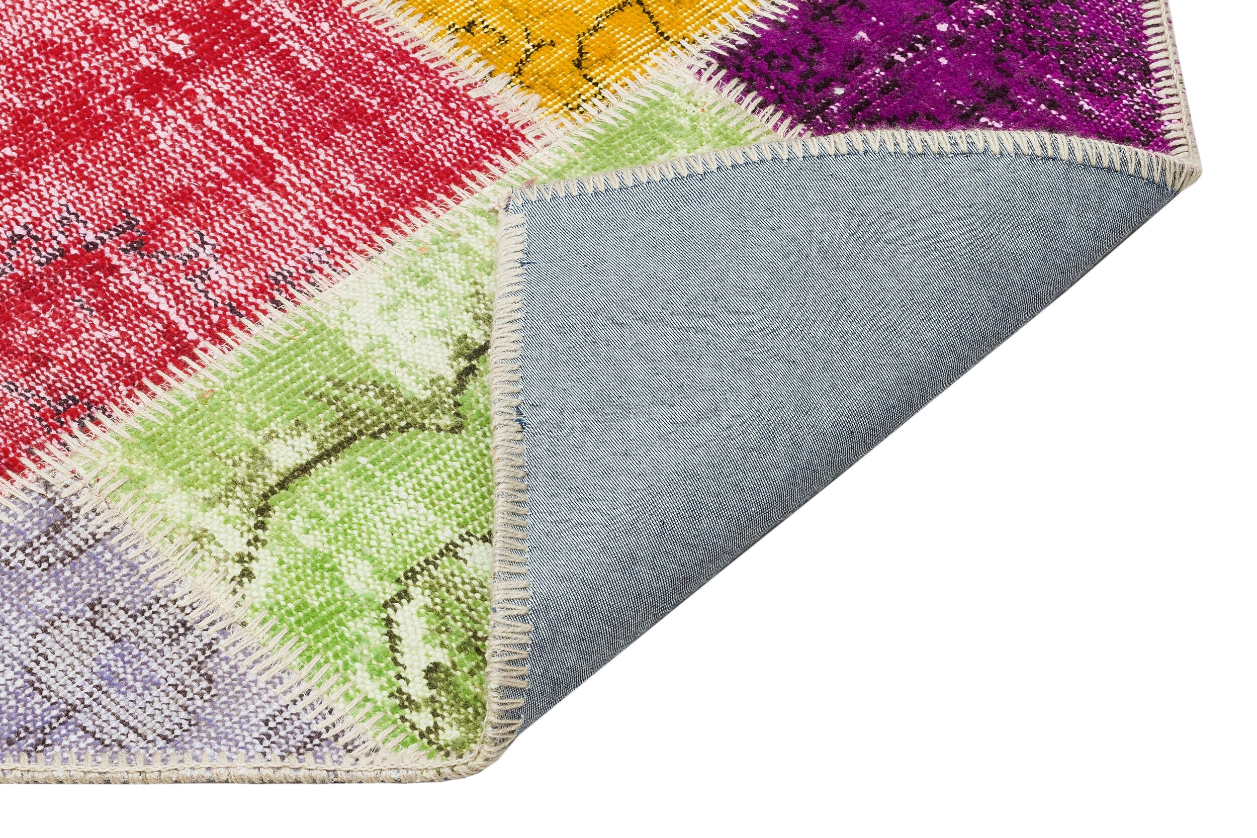 Iskece 35817 Beige Patchwork Wool Handmade Area Rug 5'2" x 7'8"