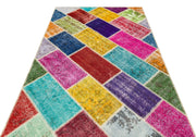 Iskece 35817 Beige Patchwork Wool Handmade Area Rug 5'2" x 7'8"