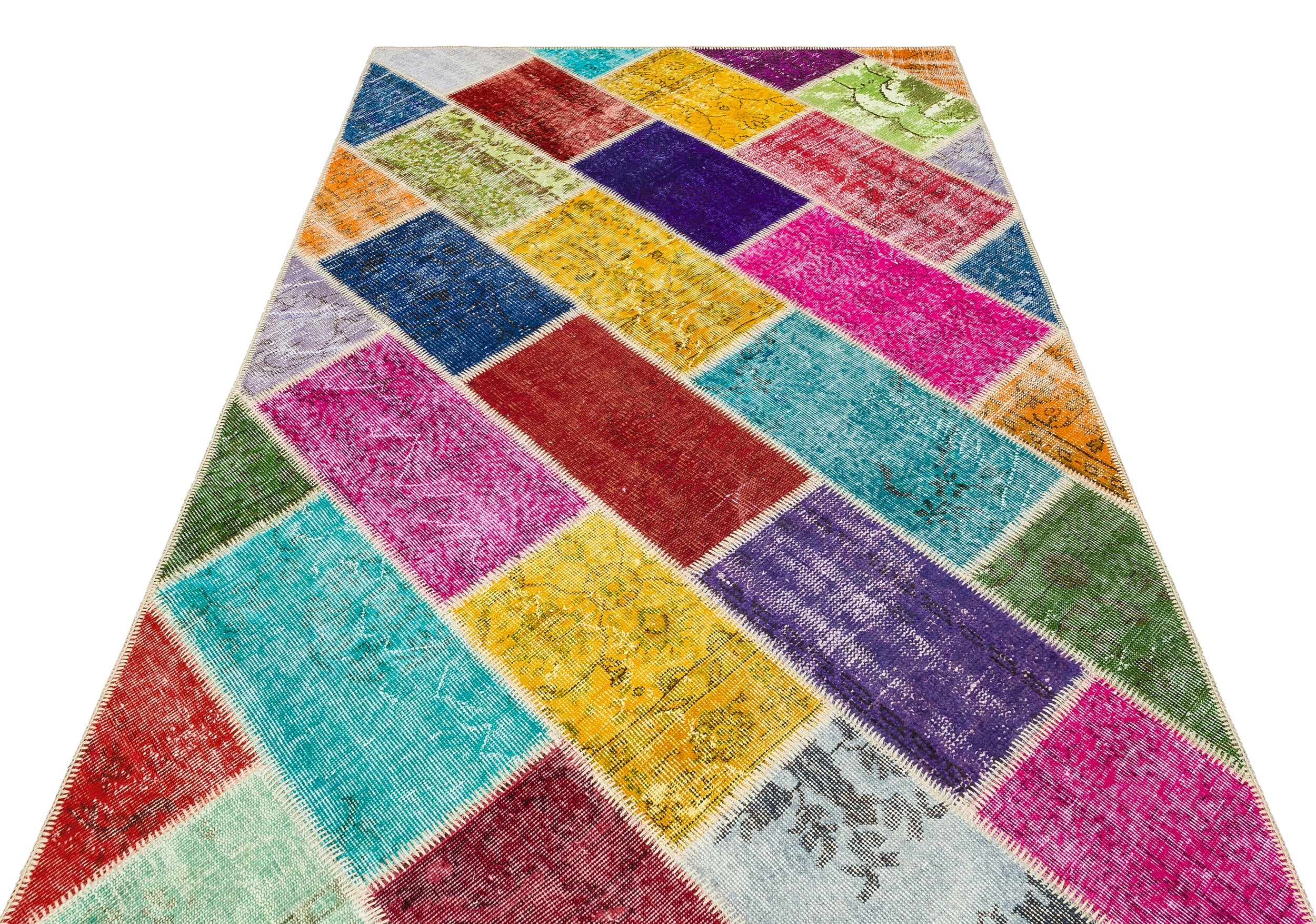 Iskece 35817 Beige Patchwork Wool Handmade Area Rug 5'2" x 7'8"