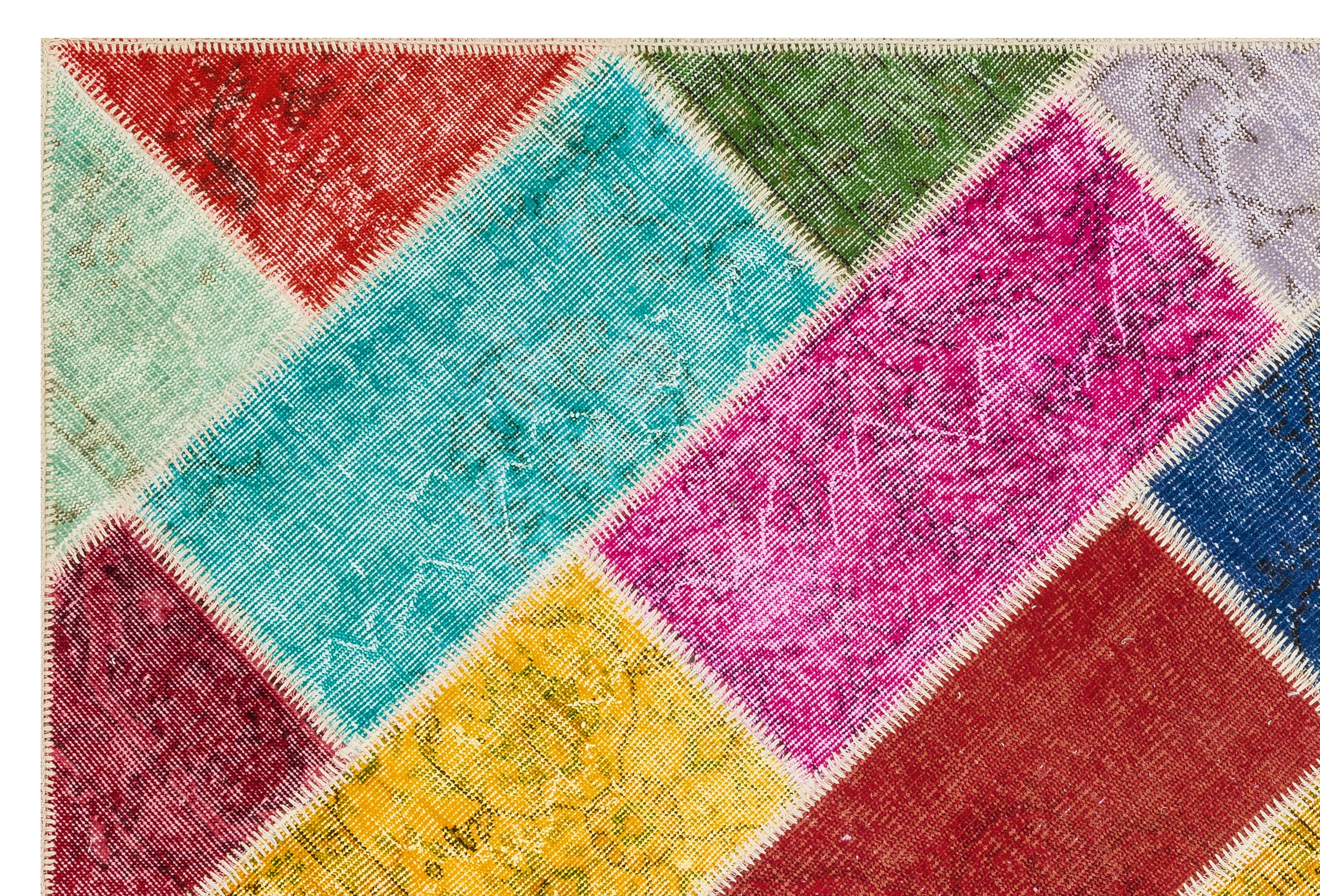 Iskece 35817 Beige Patchwork Wool Handmade Area Rug 5'2" x 7'8"