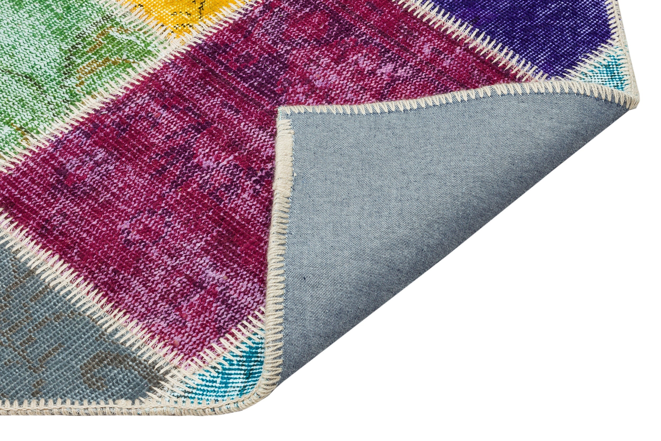 Iskece 35819 Beige Patchwork Wool Handmade Area Rug 5'3" x 7'8"