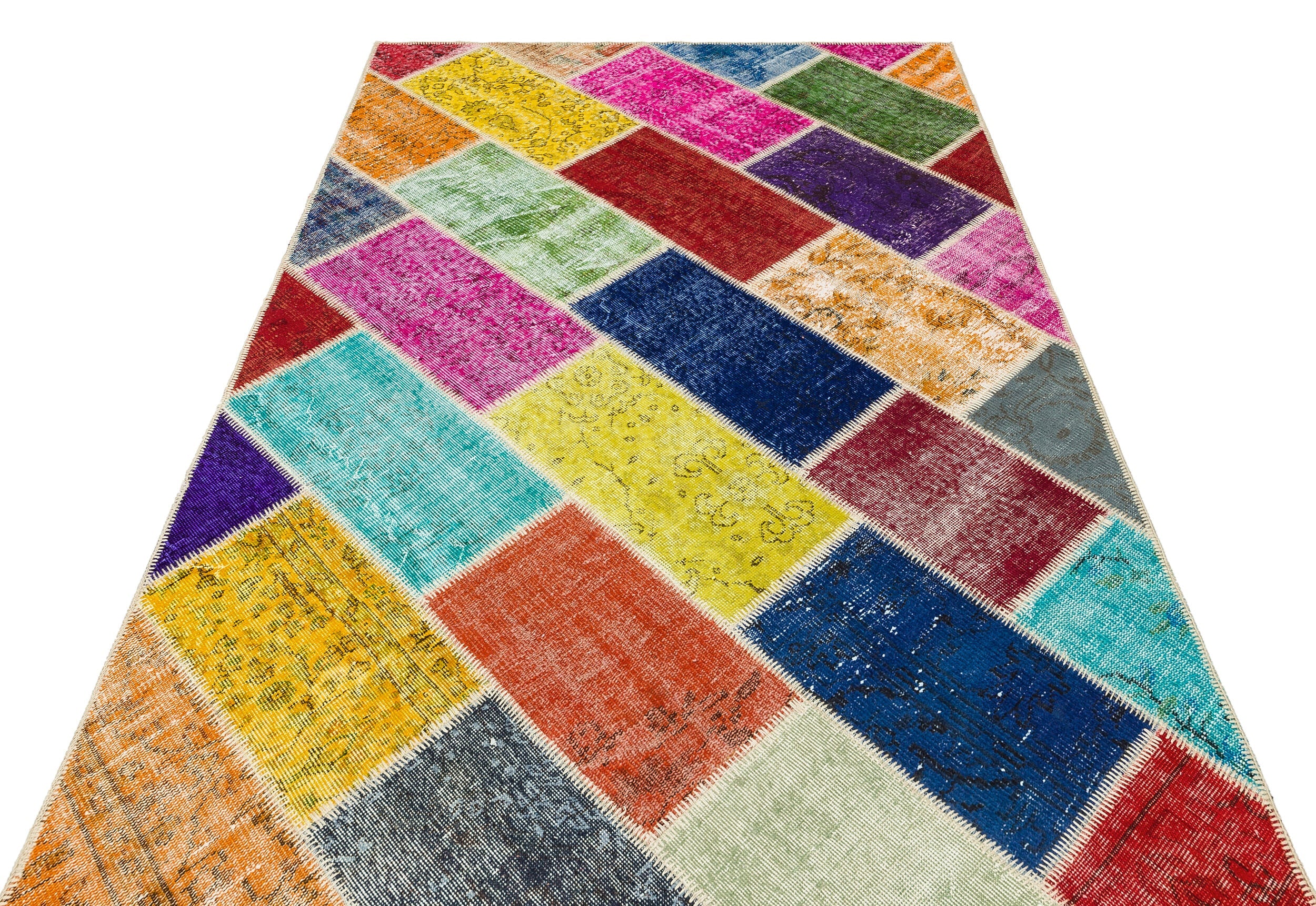 Iskece 35820 Beige Patchwork Wool Handmade Area Rug 5'3" x 7'9"