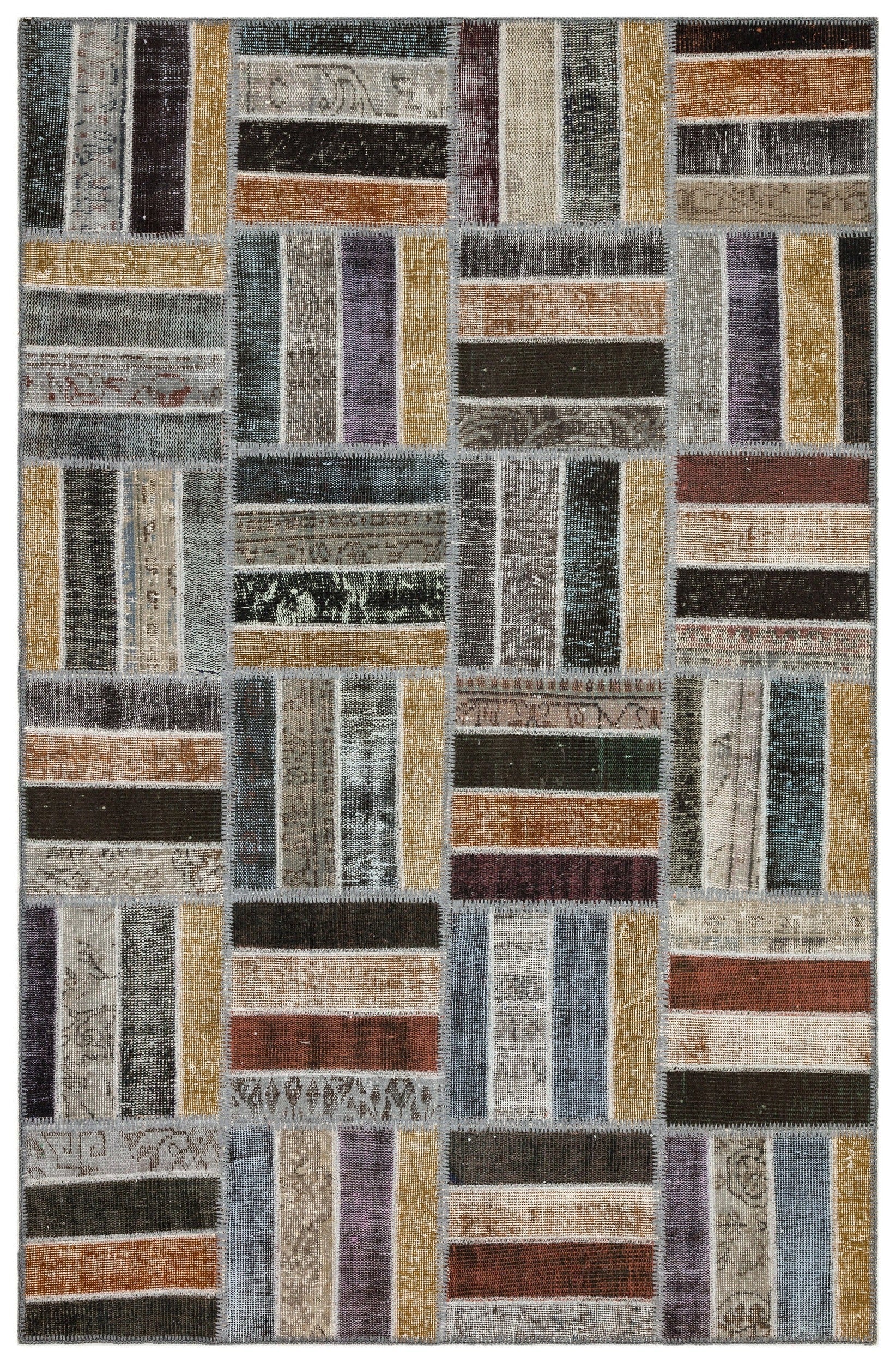 Iskece Grey Patchwork Wool Handmade Area Rug 5'2" x 8'0"