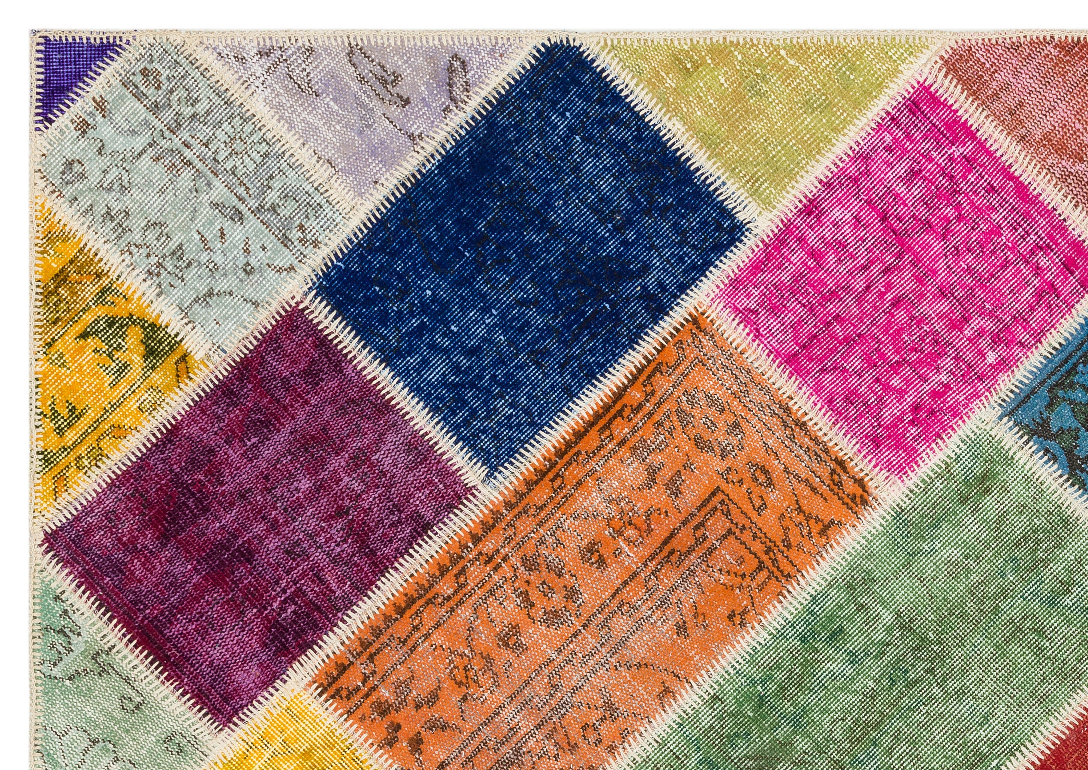 Iskece 35833 Beige Patchwork Wool Handmade Area Rug 5'4" x 7'7"