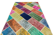 Iskece 35834 Beige Patchwork Wool Handmade Area Rug 5'4" x 7'7"