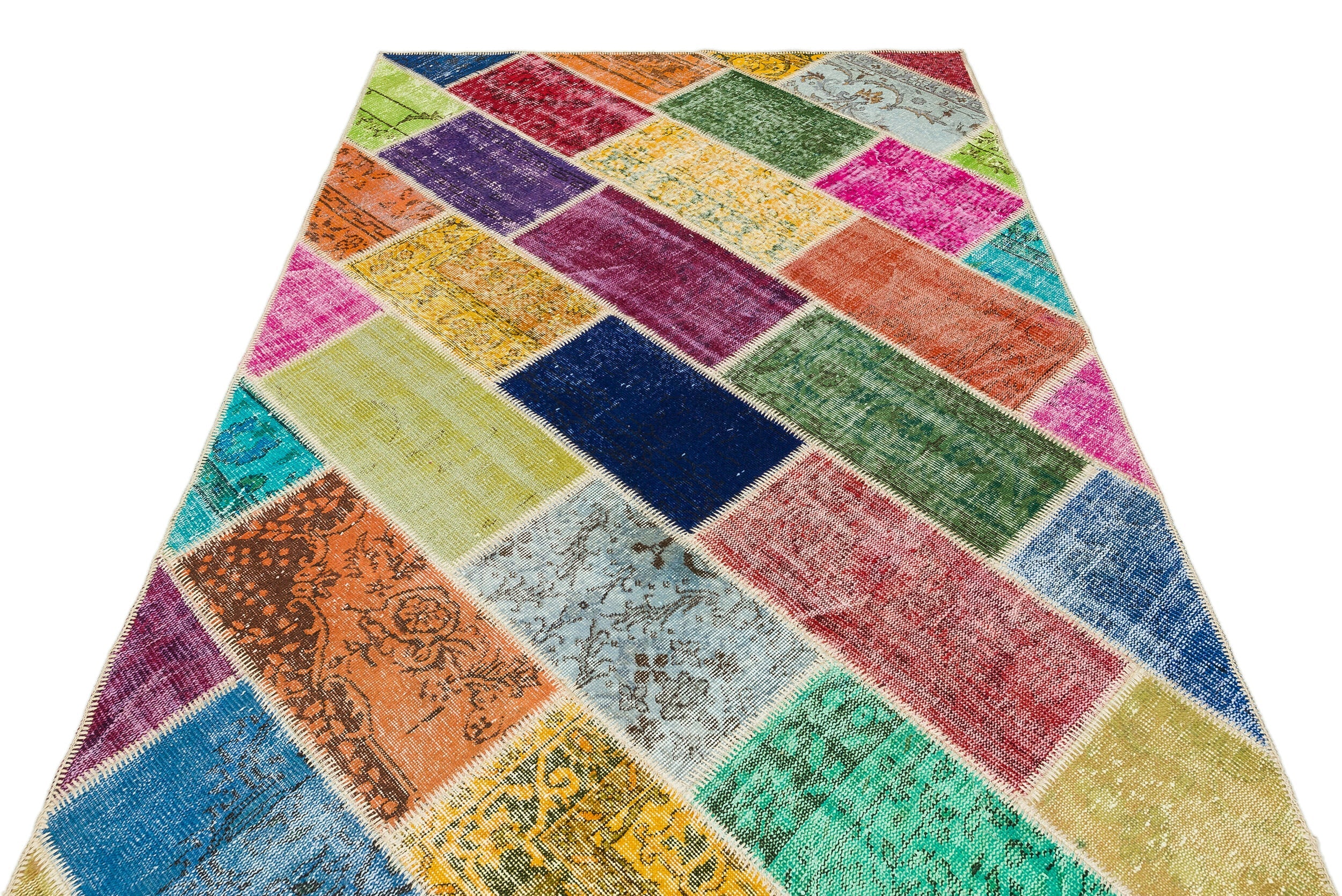 Iskece 35834 Beige Patchwork Wool Handmade Area Rug 5'4" x 7'7"