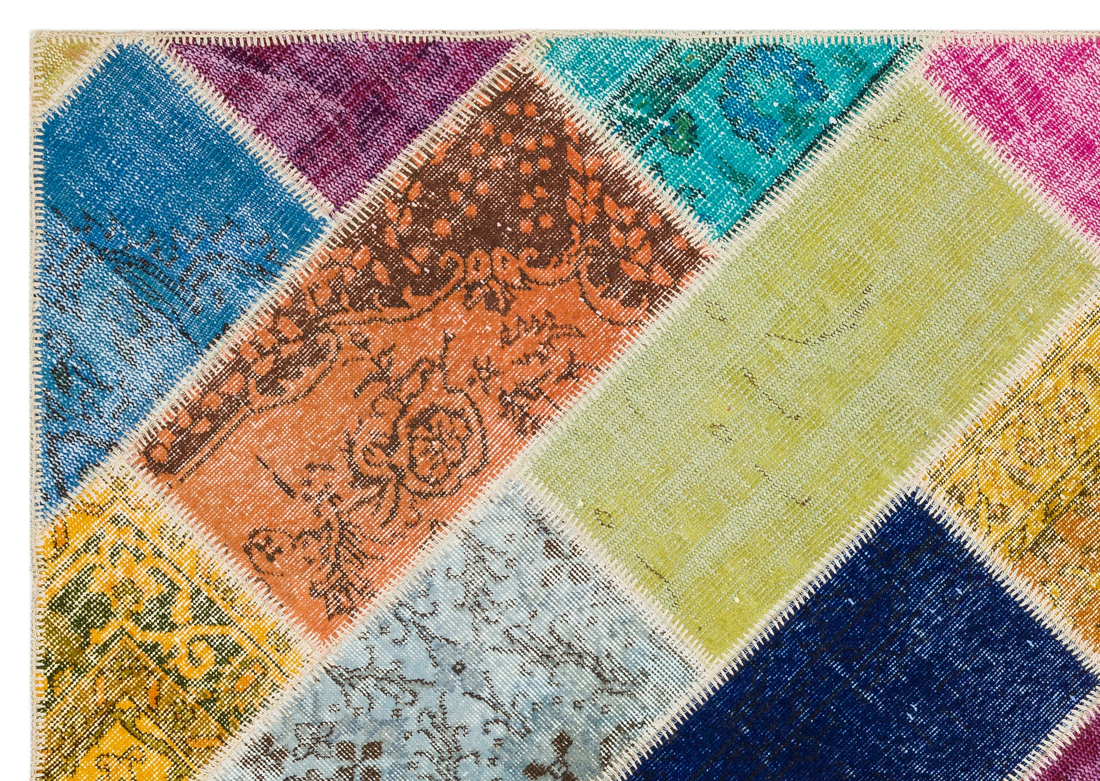 Iskece 35834 Beige Patchwork Wool Handmade Area Rug 5'4" x 7'7"