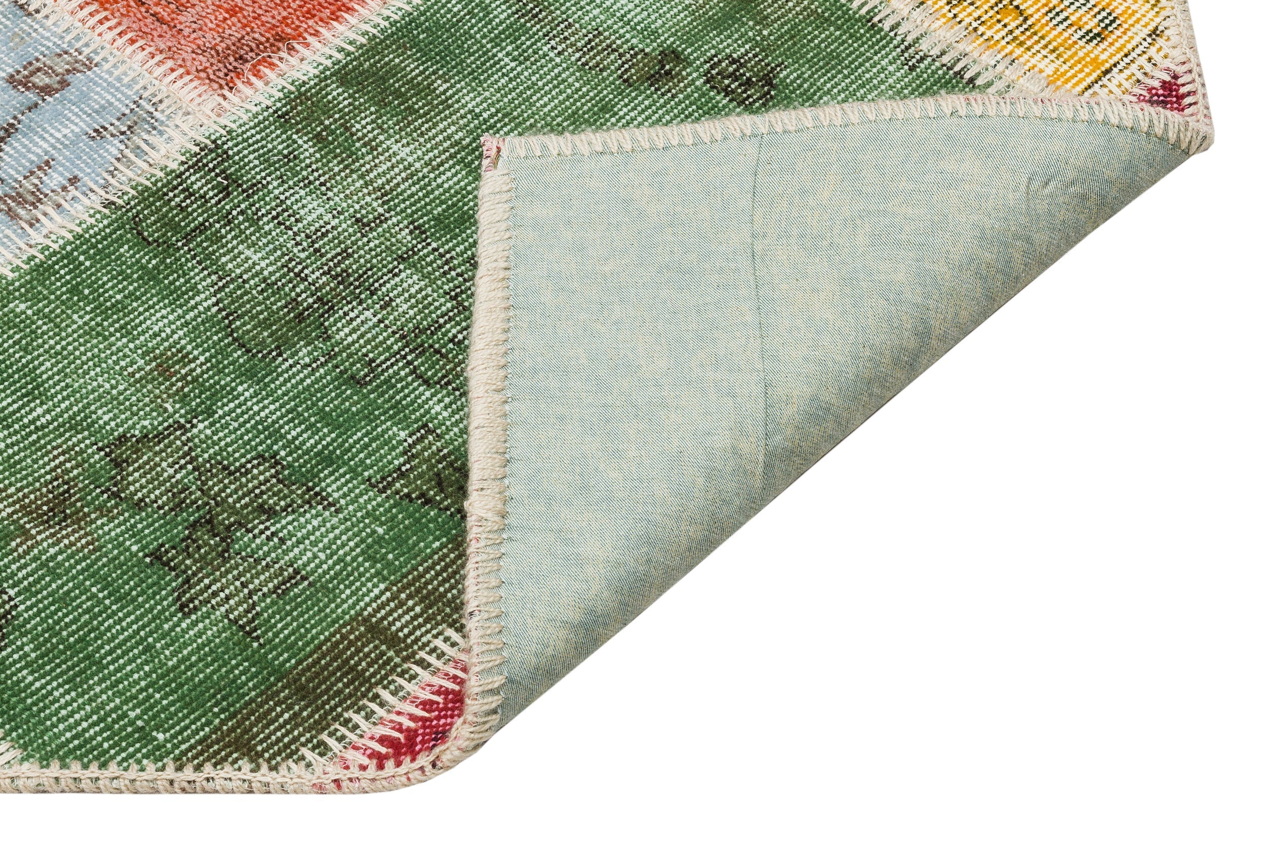 Iskece 35837 Beige Patchwork Wool Handmade Area Rug 5'4" x 7'8"