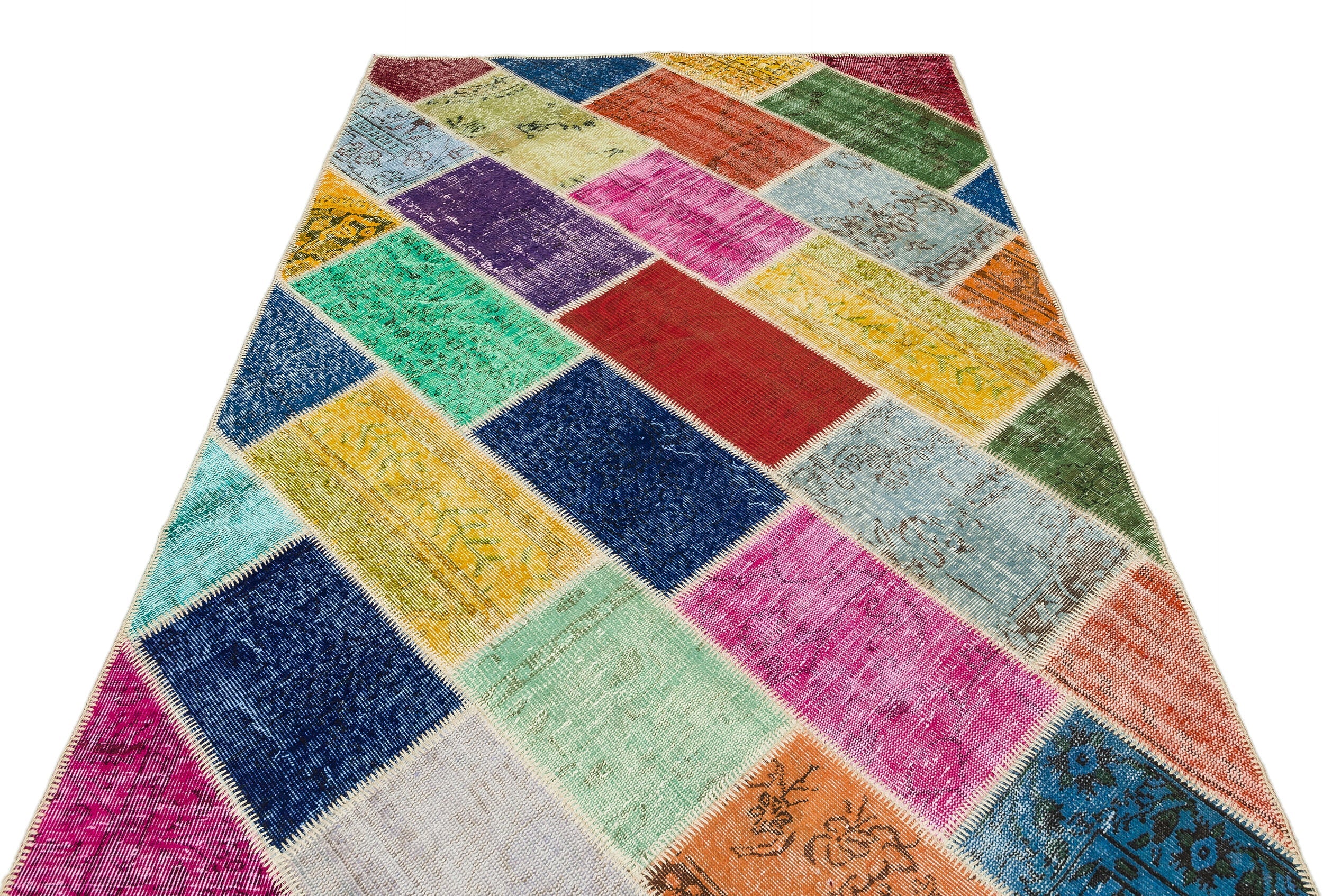 Iskece 35837 Beige Patchwork Wool Handmade Area Rug 5'4" x 7'8"
