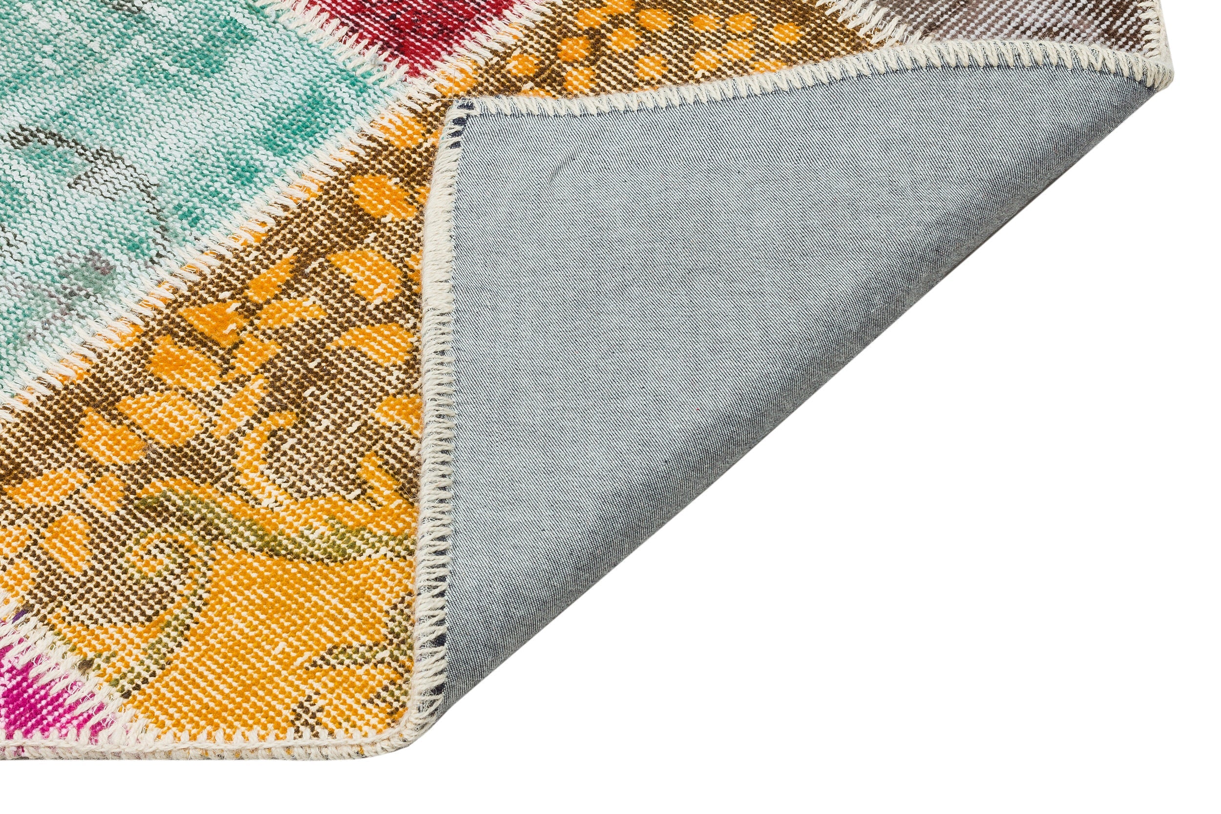 Iskece 35841 Beige Patchwork Wool Handmade Area Rug 5'2" x 7'8"