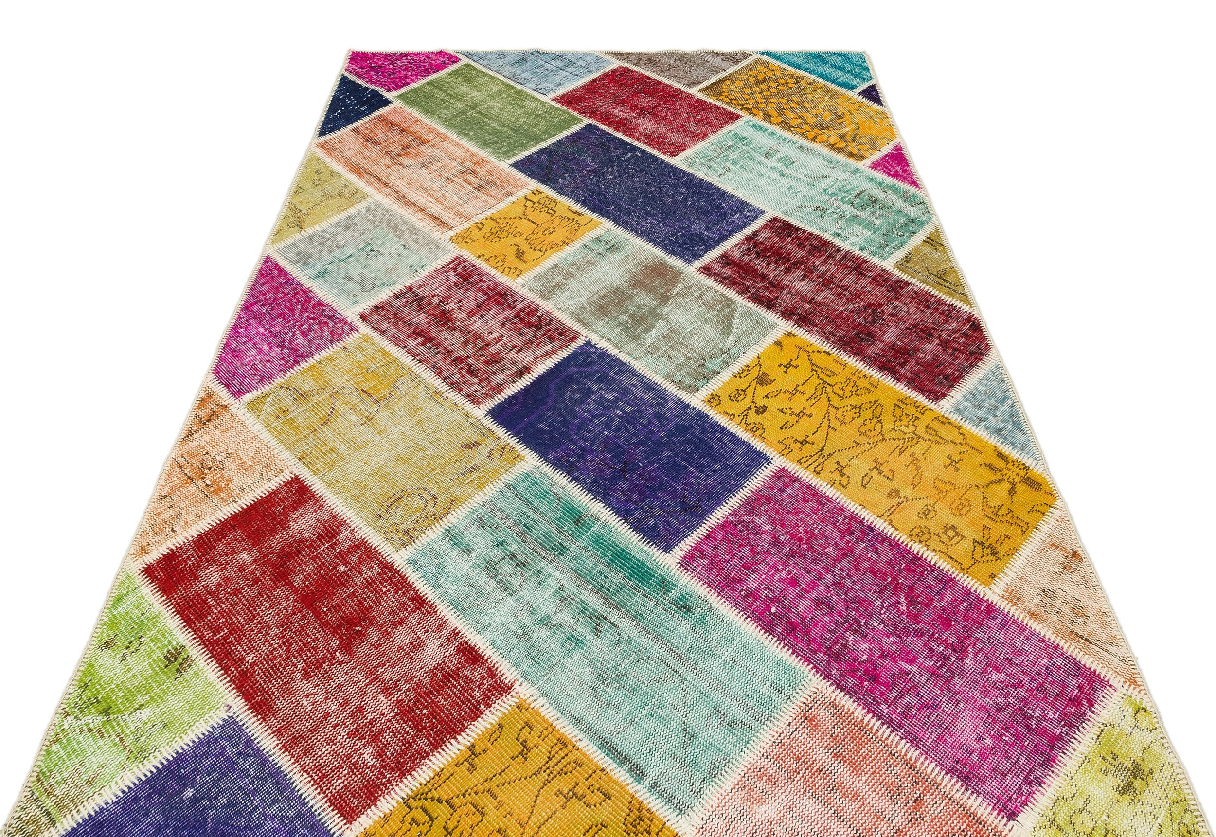 Iskece 35841 Beige Patchwork Wool Handmade Area Rug 5'2" x 7'8"