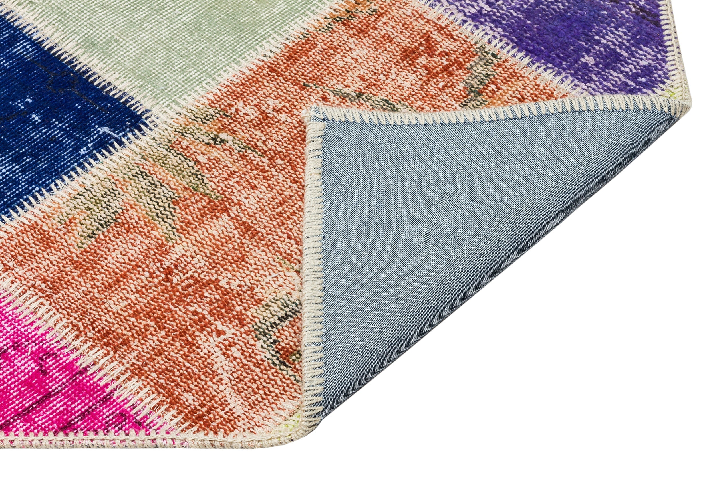 Iskece 35849 Beige Patchwork Wool Handmade Area Rug 5'3" x 7'8"