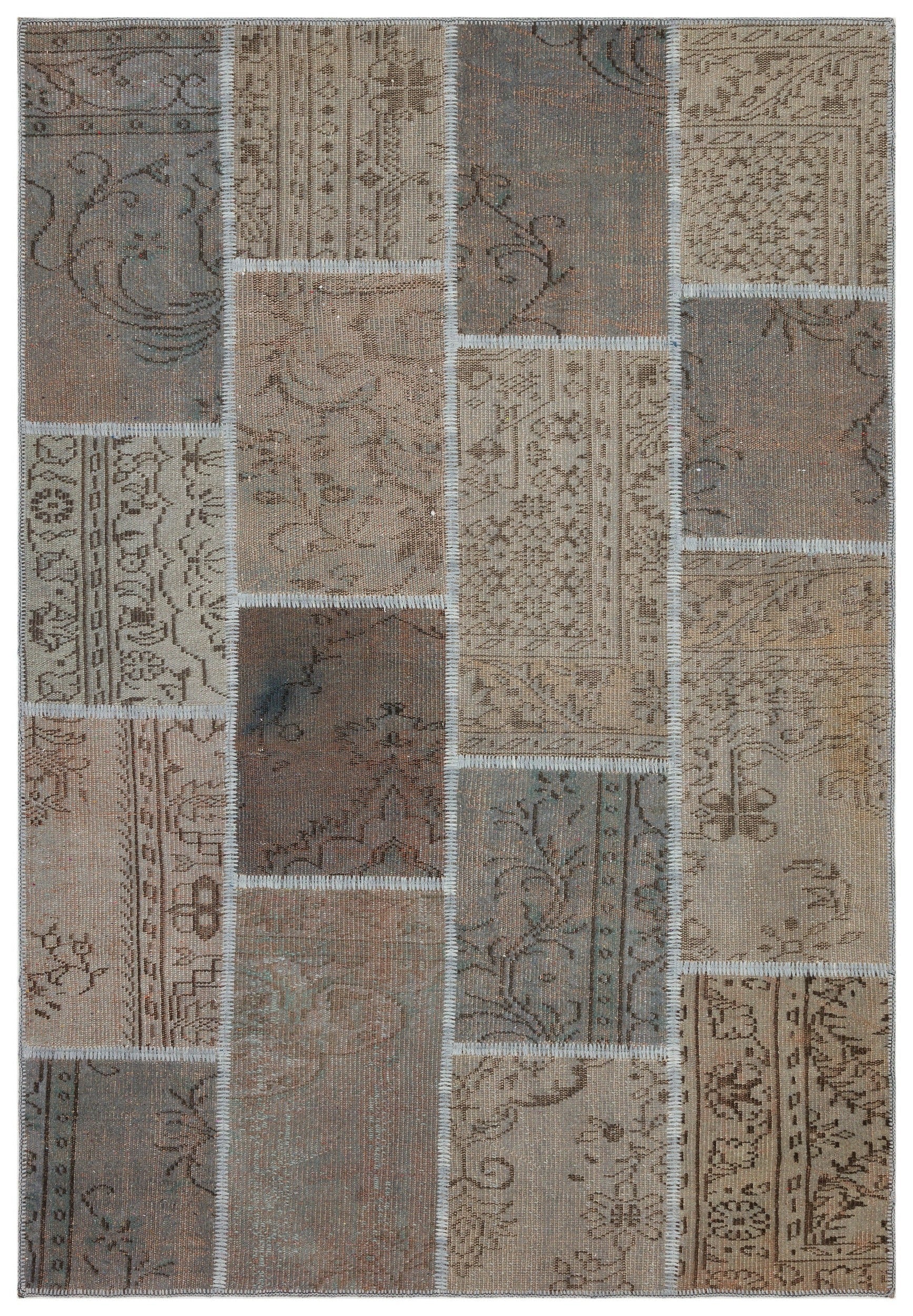 Iskece Grey Vintage Wool Handmade Area Rug 5'3" x 7'8"