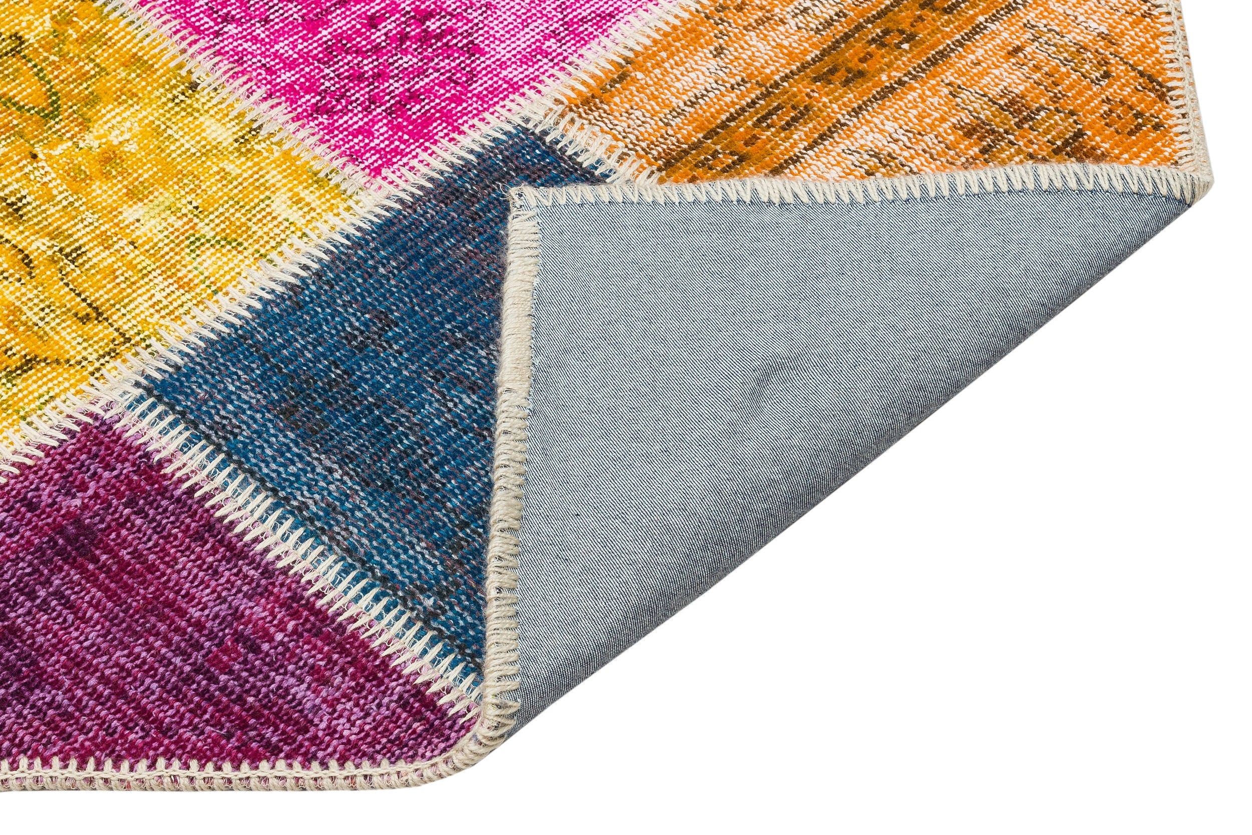 Iskece 35855 Beige Patchwork Wool Handmade Area Rug 5'3" x 7'9"