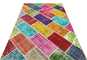 Iskece 35855 Beige Patchwork Wool Handmade Area Rug 5'3" x 7'9"