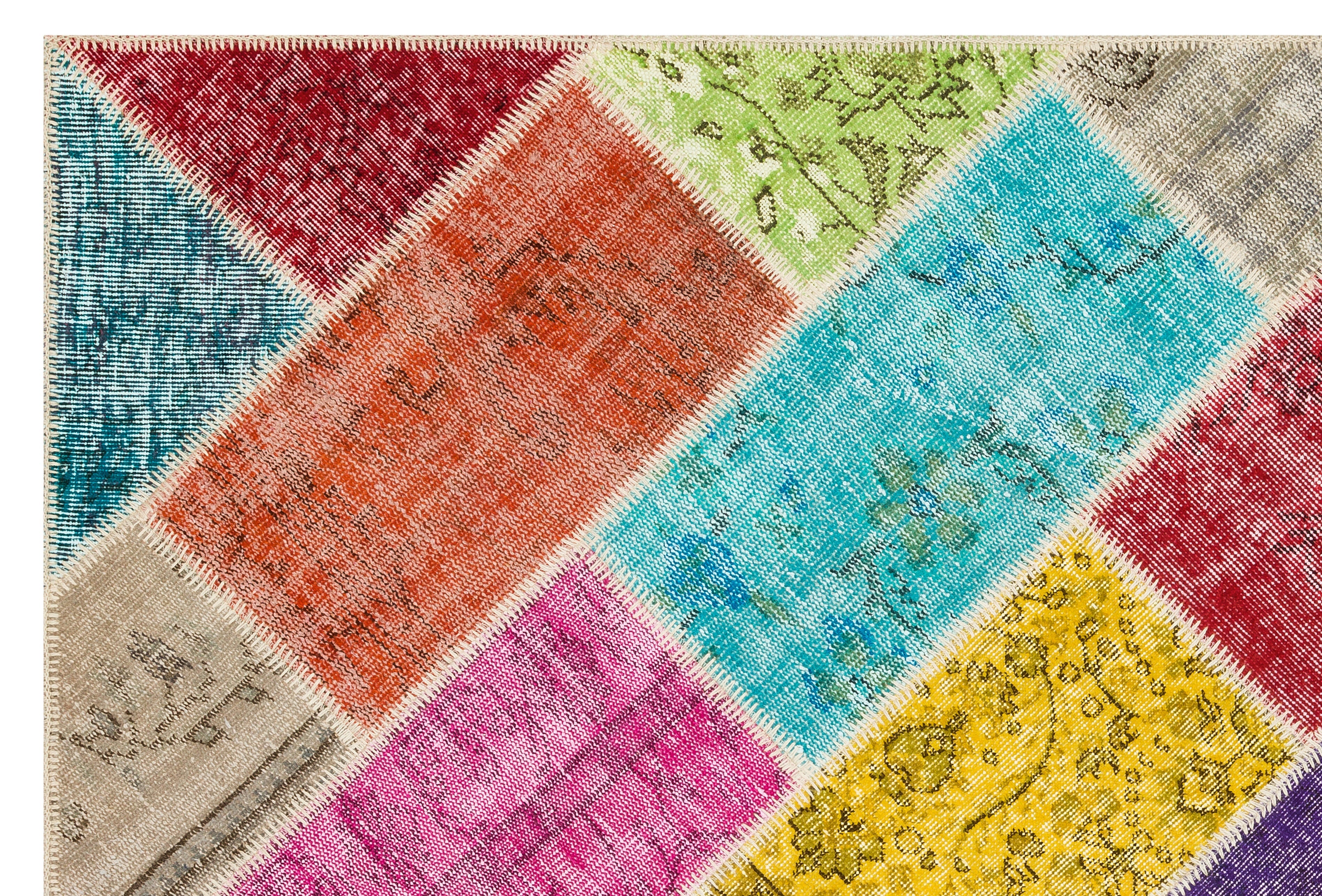 Iskece 35855 Beige Patchwork Wool Handmade Area Rug 5'3" x 7'9"