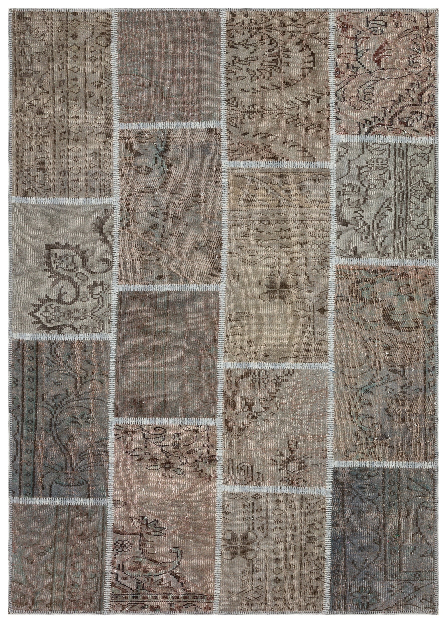 Iskece Grey Vintage Wool Handmade Area Rug 5'4" x 7'6"