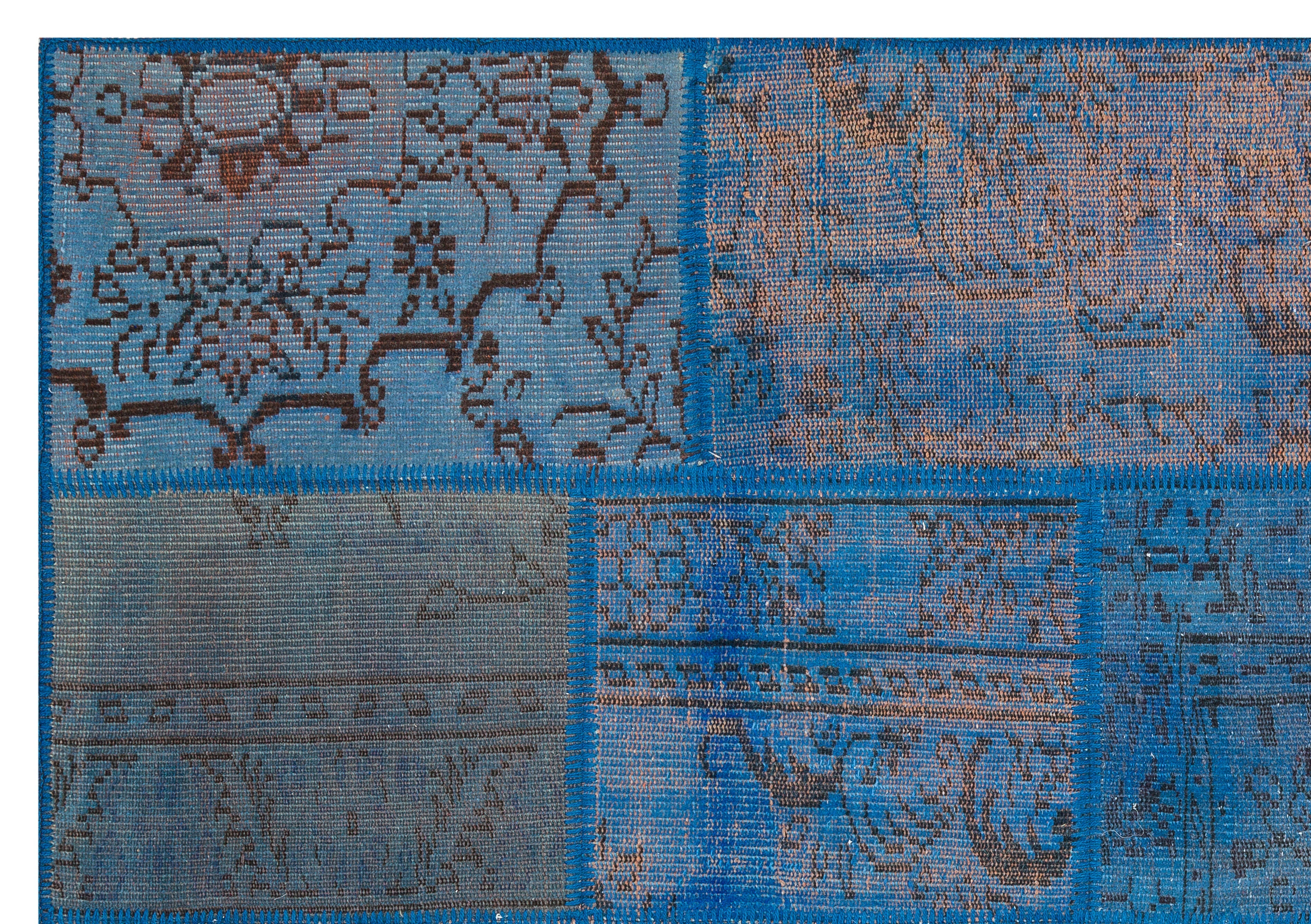 Iskece 35871 Blue Patchwork Wool Handmade Area Rug 5'4" x 7'7"