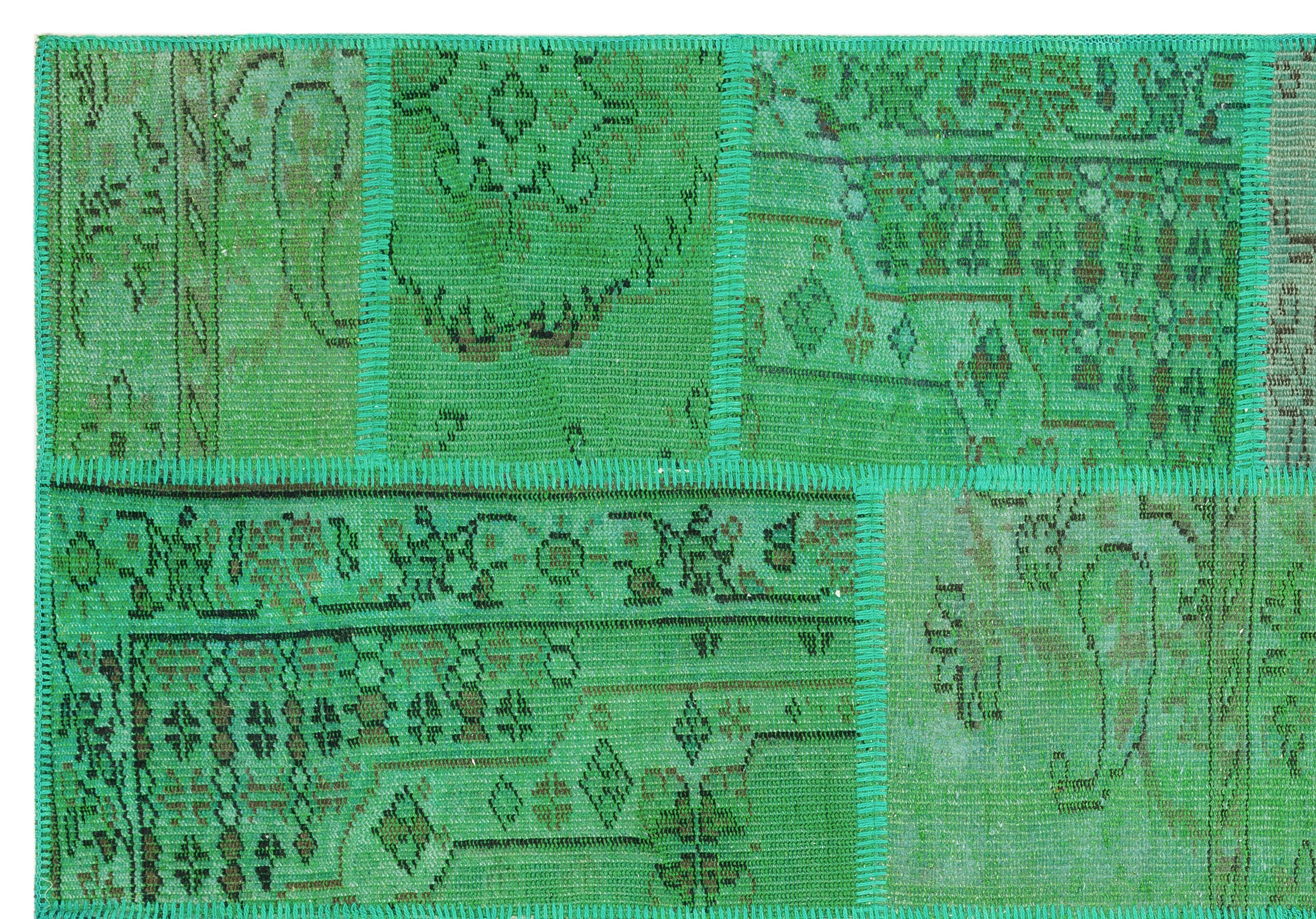 Iskece Green Vintage Wool Handmade Area Rug 5'3" x 7'8"